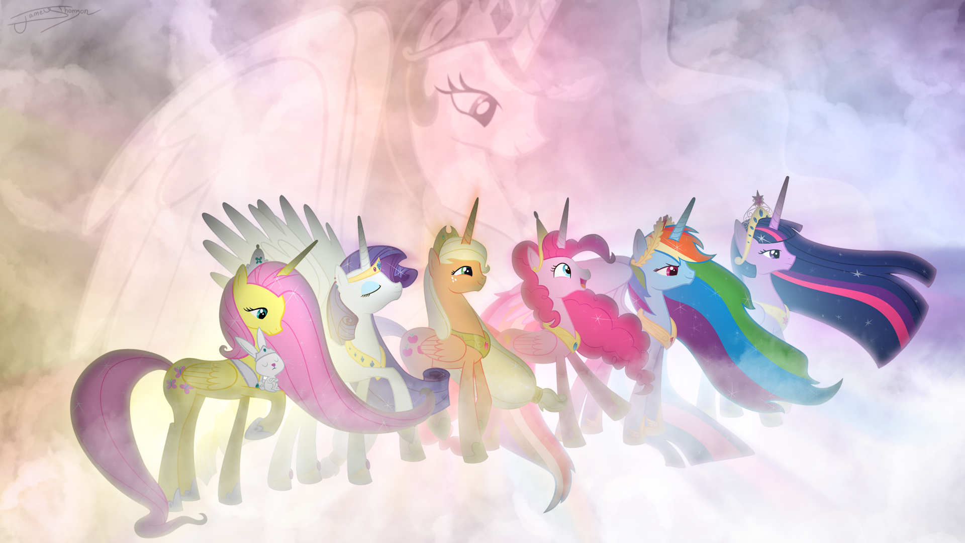 Applejack My Little Pony Fluttershy My Little Pony Pinkie Pie Princess Celestia Rainbow Dash Rarity  1920x1080