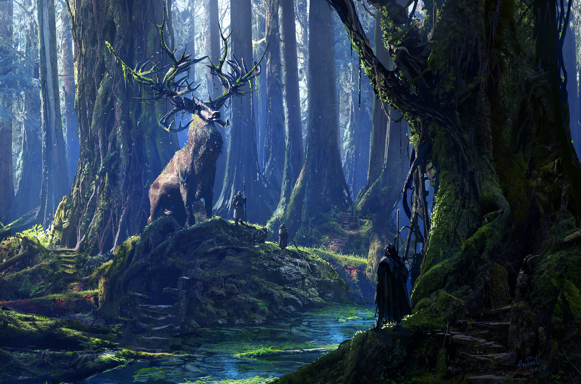 Animal Deer Forest Giant People River Tree 1920x1270