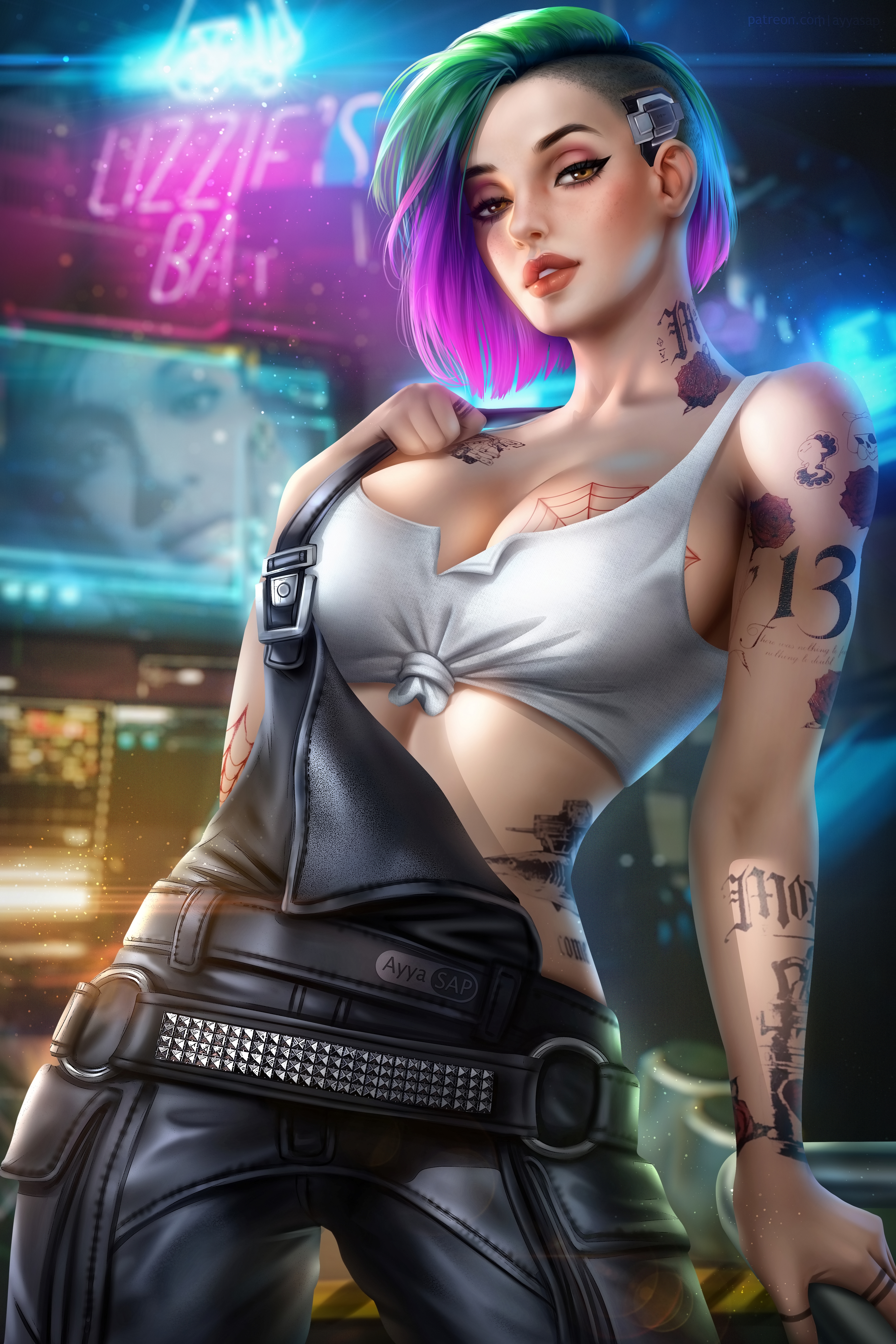 Judy Alvarez Cyberpunk 2077 Video Games Video Game Girls Women Short Hair Side Shave Dyed Hair Looki 4800x7200