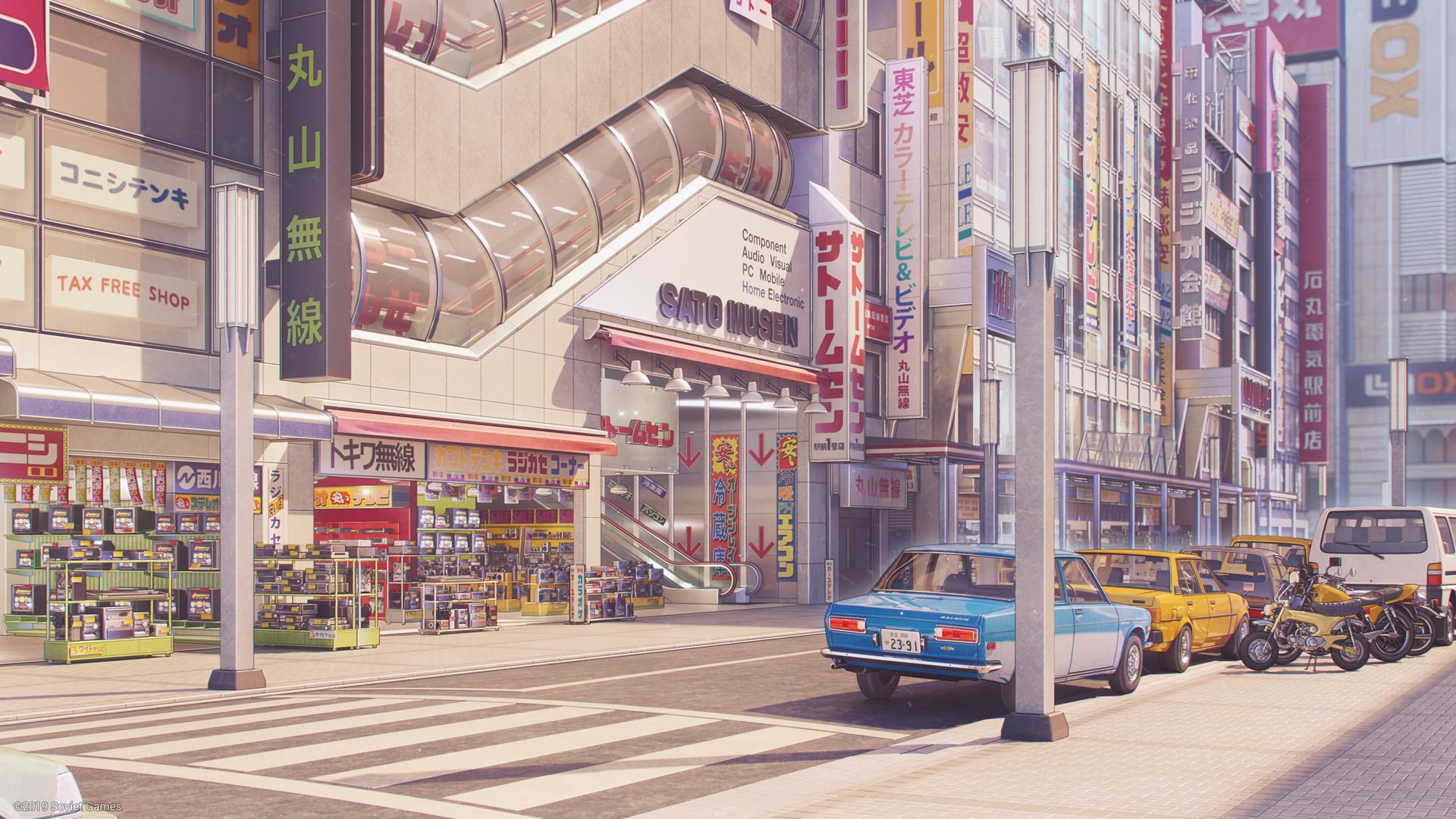 Digital Art ICephei CG Street Akihabara Stores Daylight Building Video Game Art 1920x1080