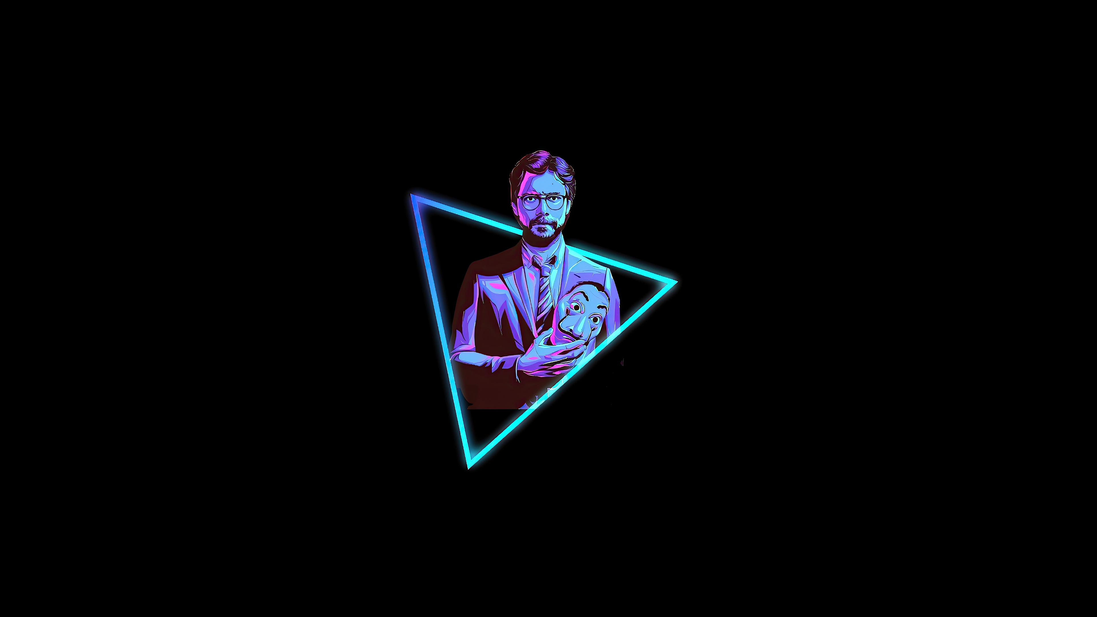El Profesor Triangle Neon Mask Wallpapper Blue Light Pink Light Purple Black 3840x2160