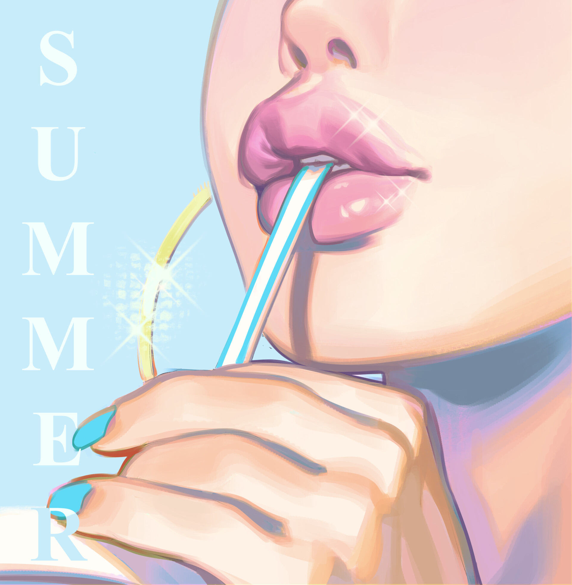 Women Lips Painted Nails Artwork Drinking Drinking Straw 1920x1962