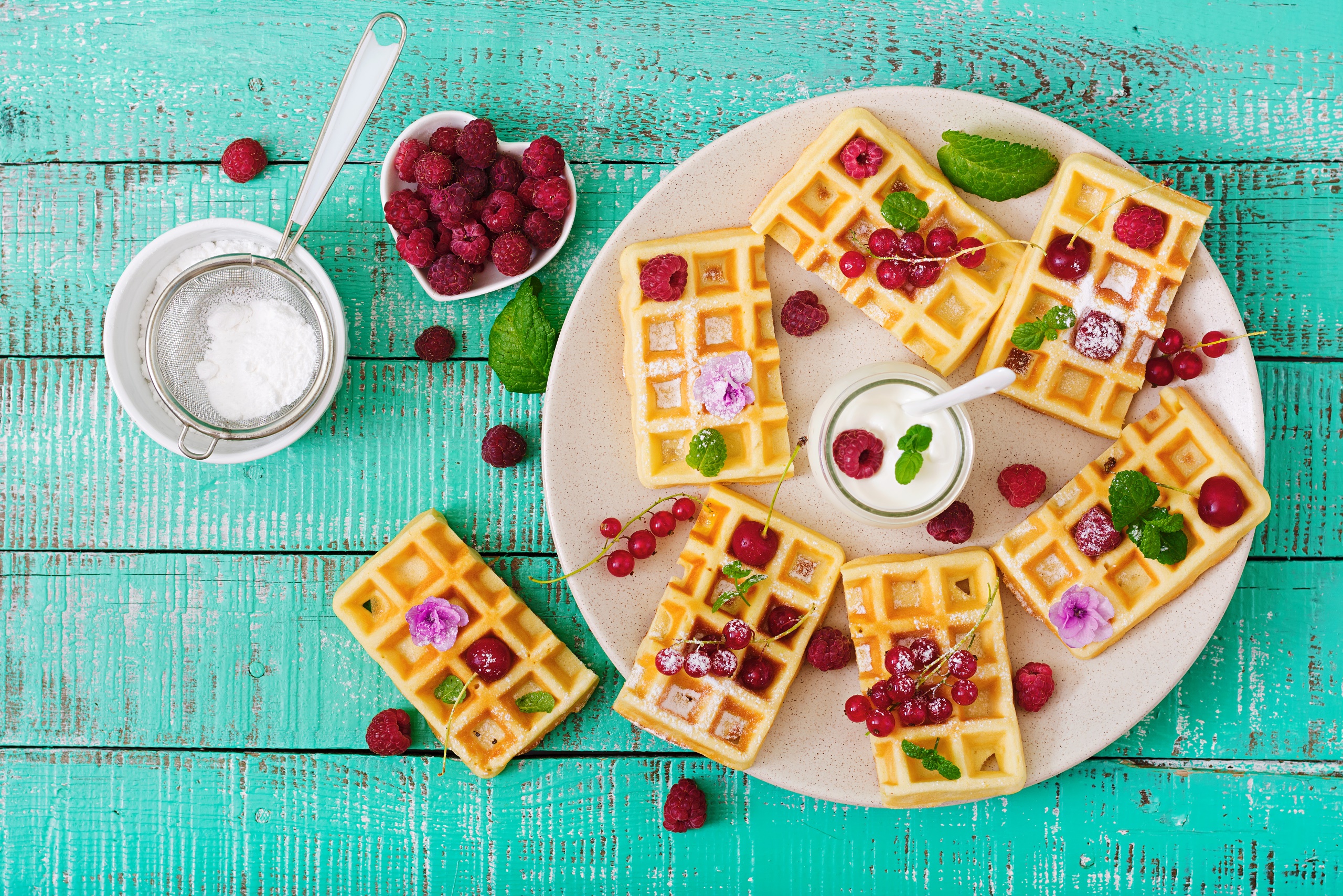Colorful Sweets Food Waffles Berries Fruit 2560x1707