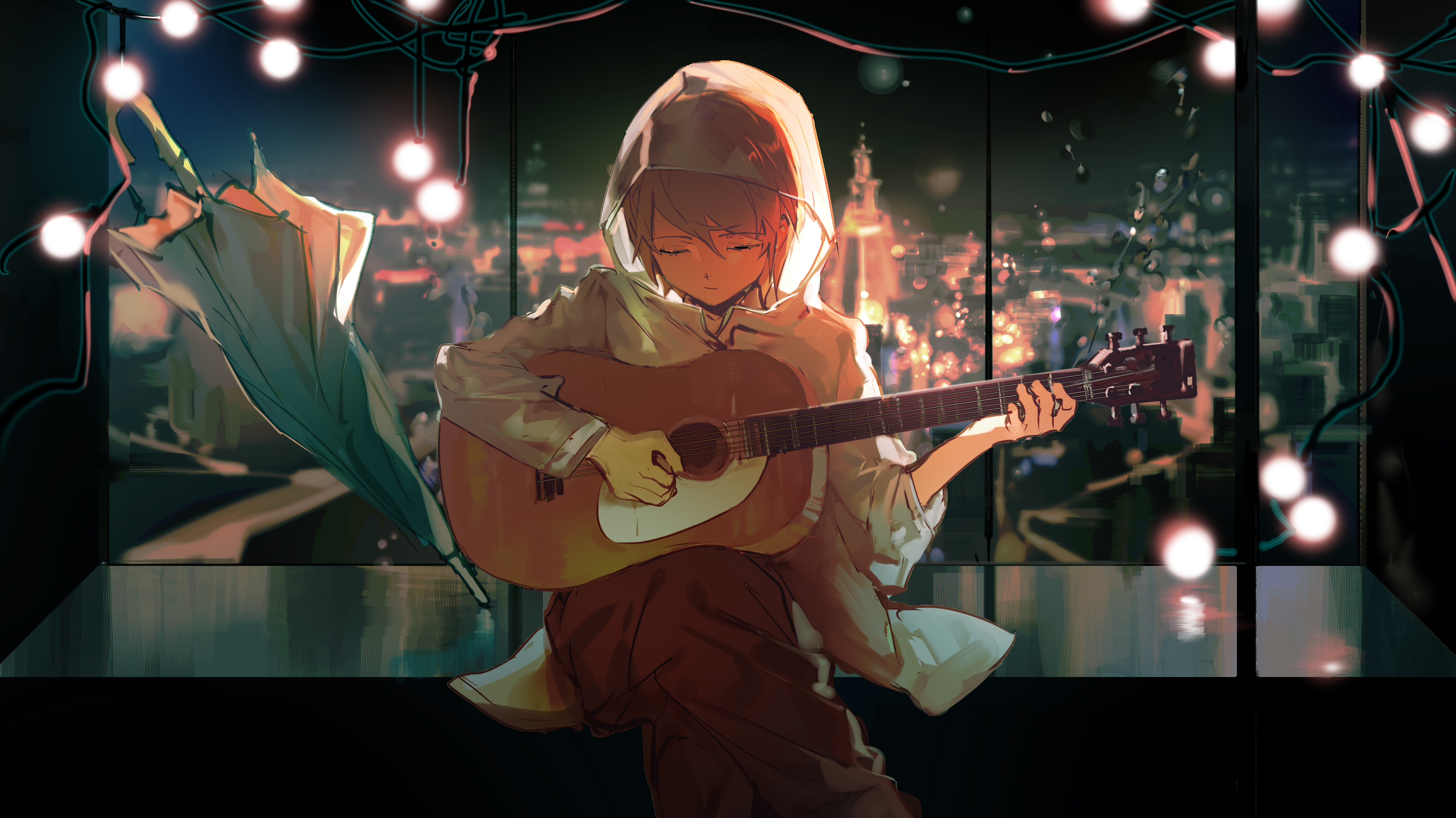 Instrument Guitar Anime Boys Anime Kagamine Len Vocaloid Closed Eyes Lobelia 3024x1700