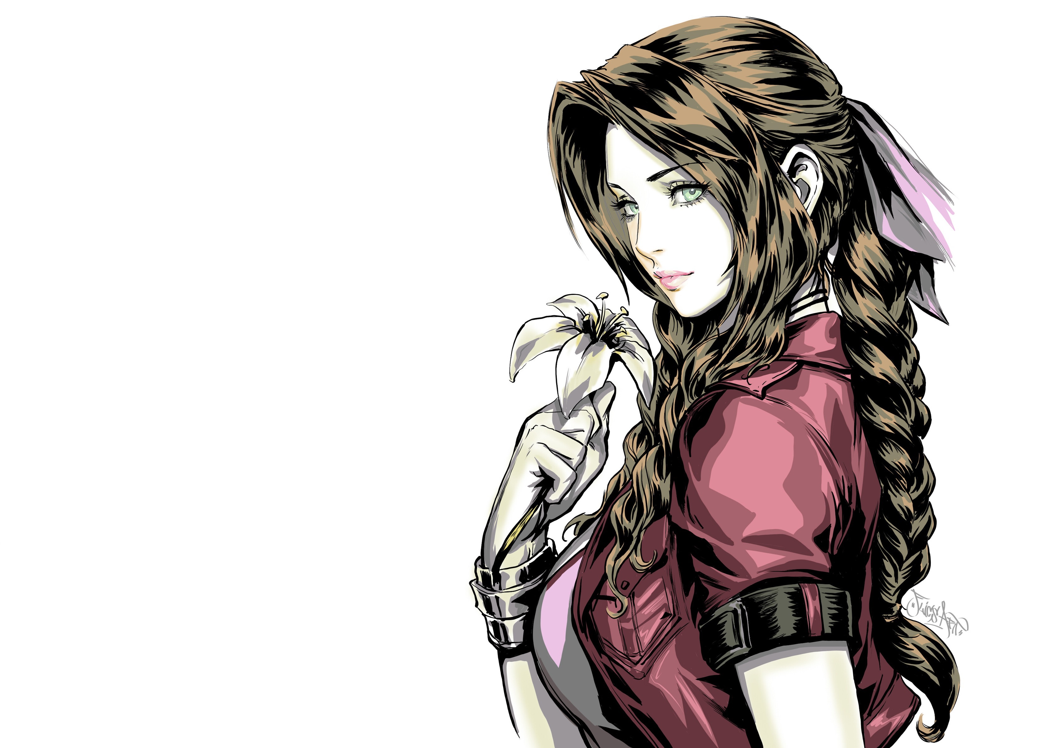 Aerith Gainsborough Braid Brown Hair Final Fantasy Final Fantasy Vii Remake Flower Girl Green Eyes 3332x2384