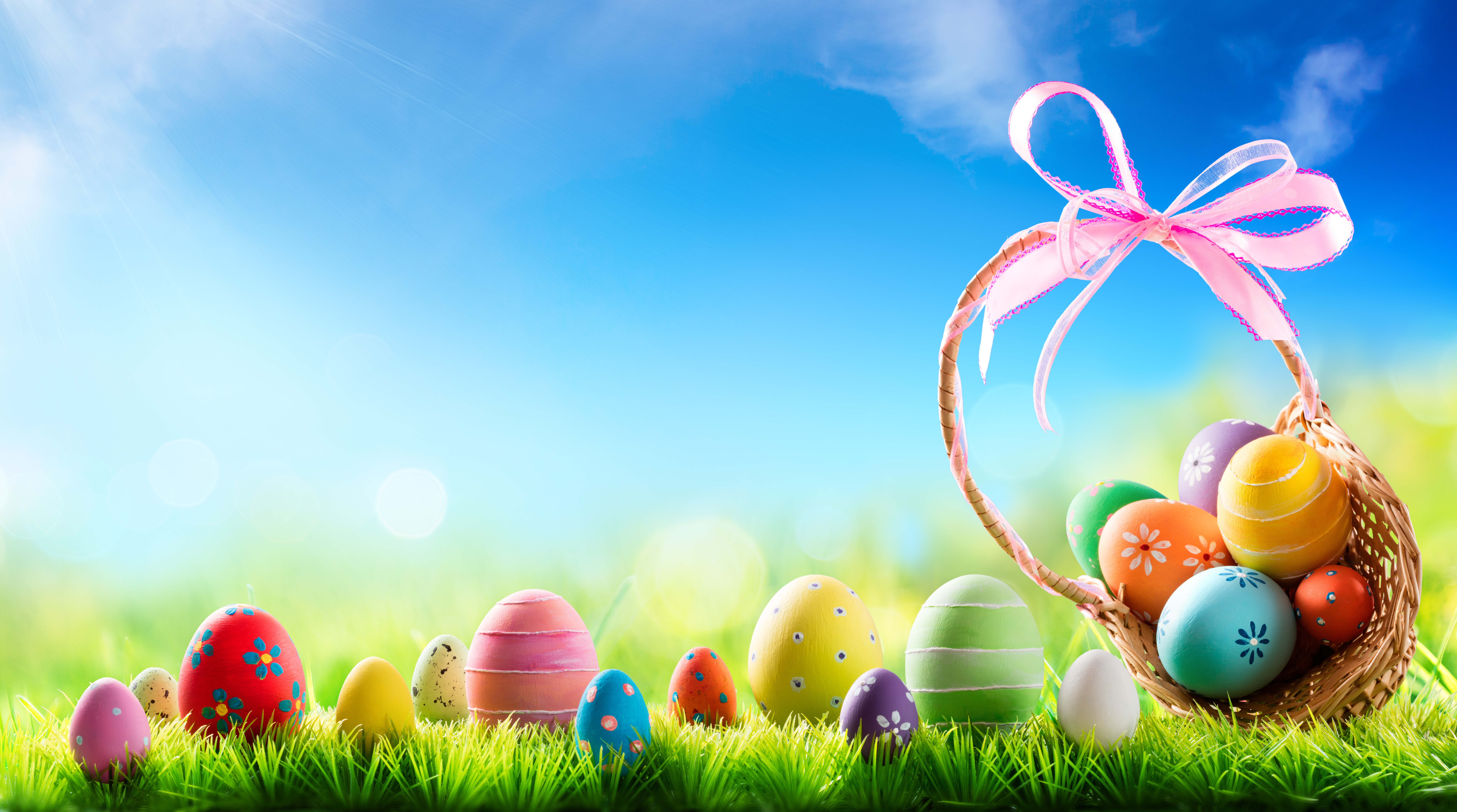 Basket Colorful Easter Easter Egg Sky 10000x5575