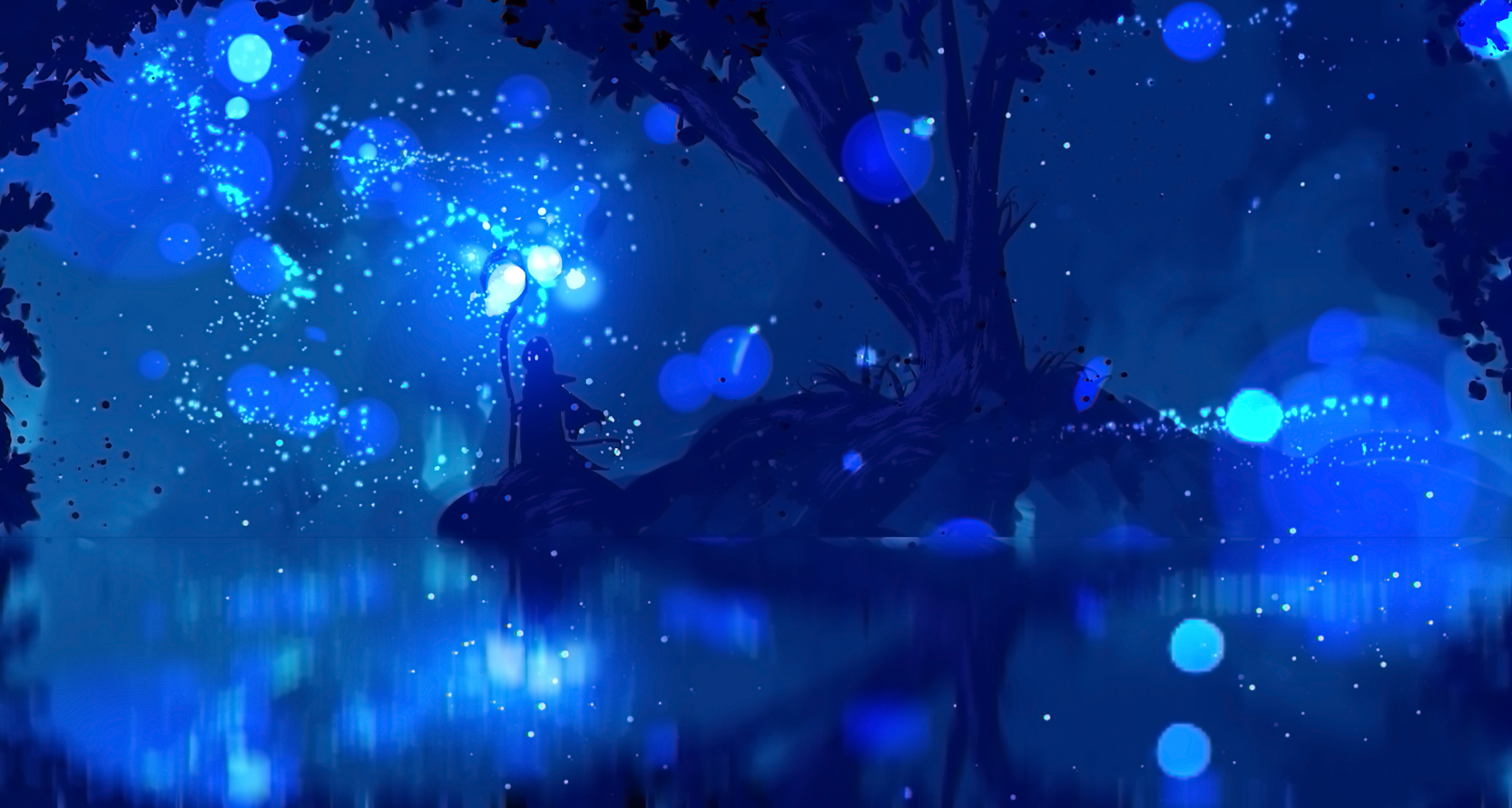 Blue Lake Light Mage Magic Tree 2021x1080