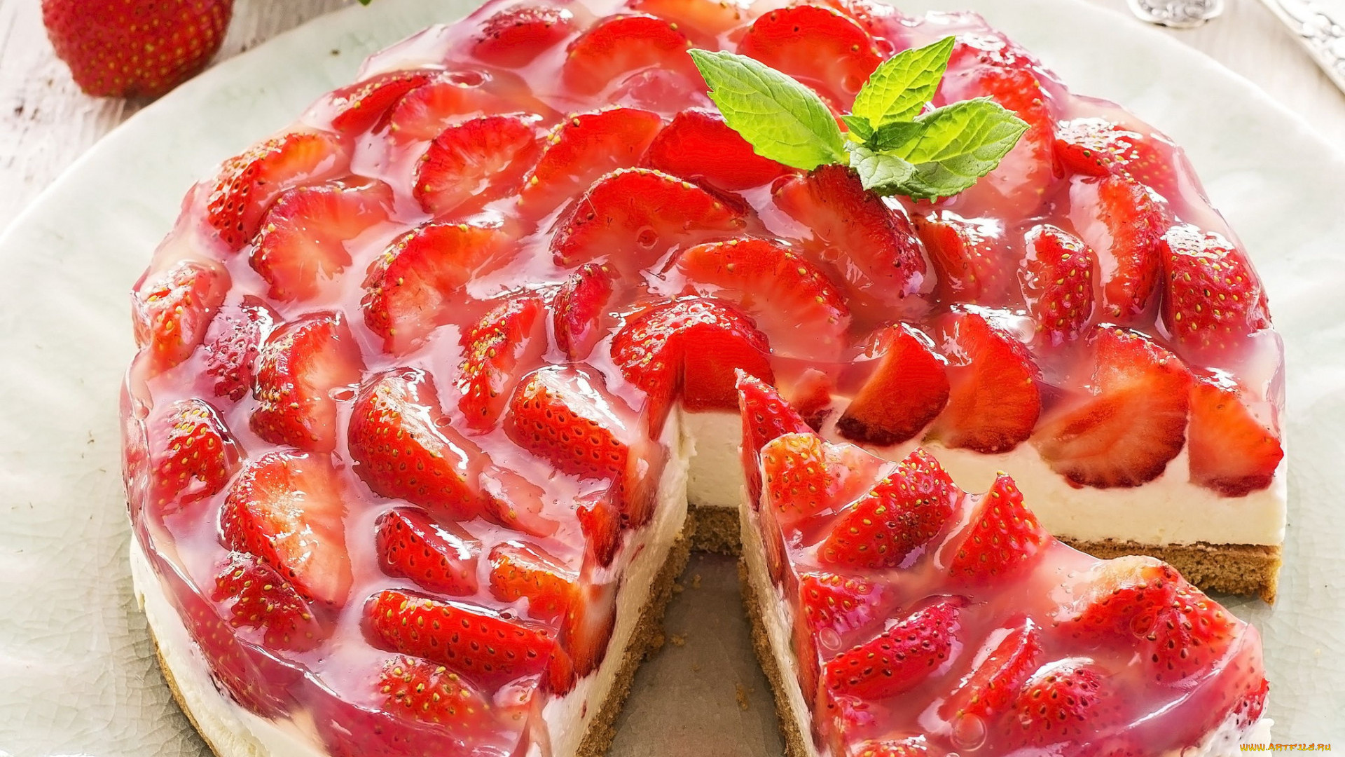 Food Fruit Cake Pie Strawberries Berries Sweets 1920x1080