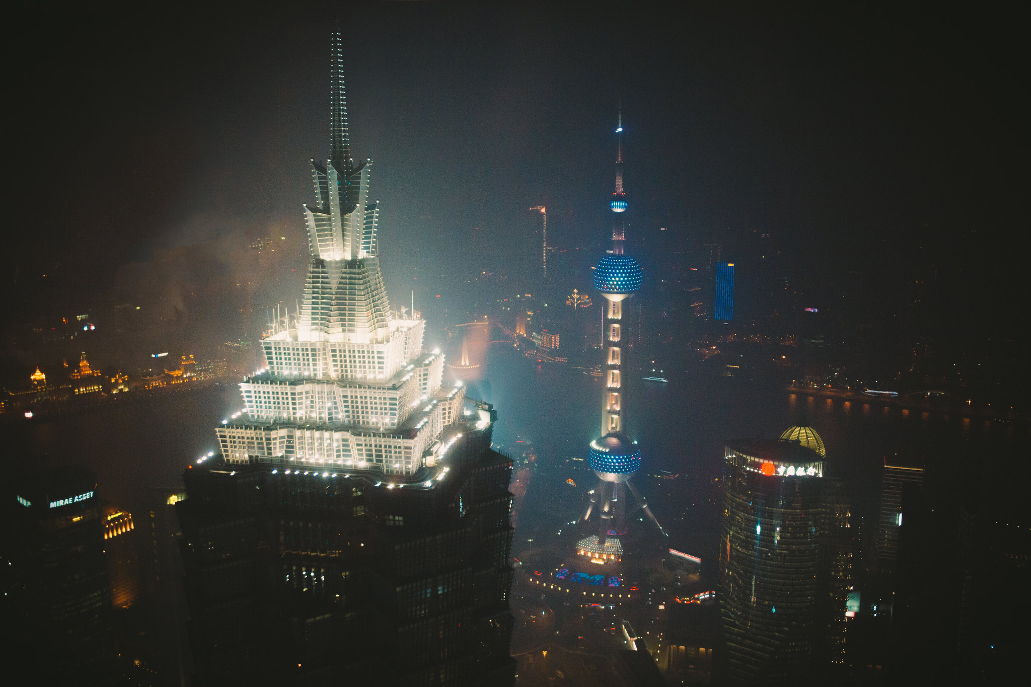 Urban Mist Night City Skyscraper Film Grain Shanghai China 2048x1365