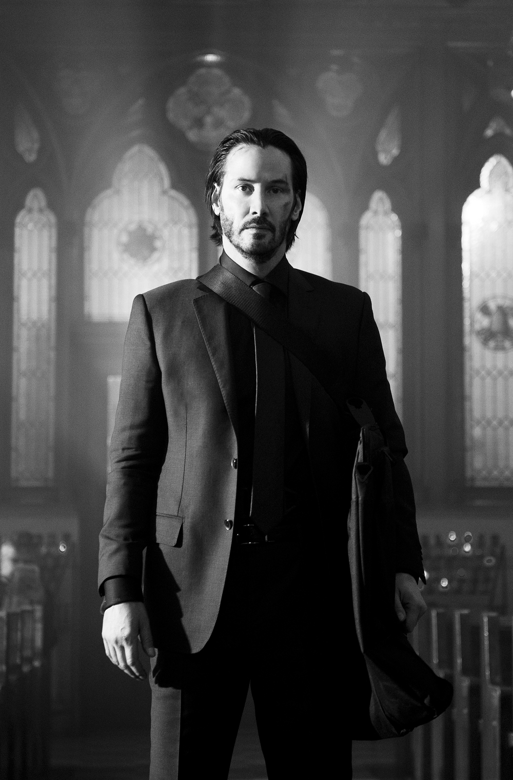 Keanu Reeves Men John Wick Suits Tie Church Film Stills Beard Monochrome Actor Indoors Portrait Disp 1000x1520