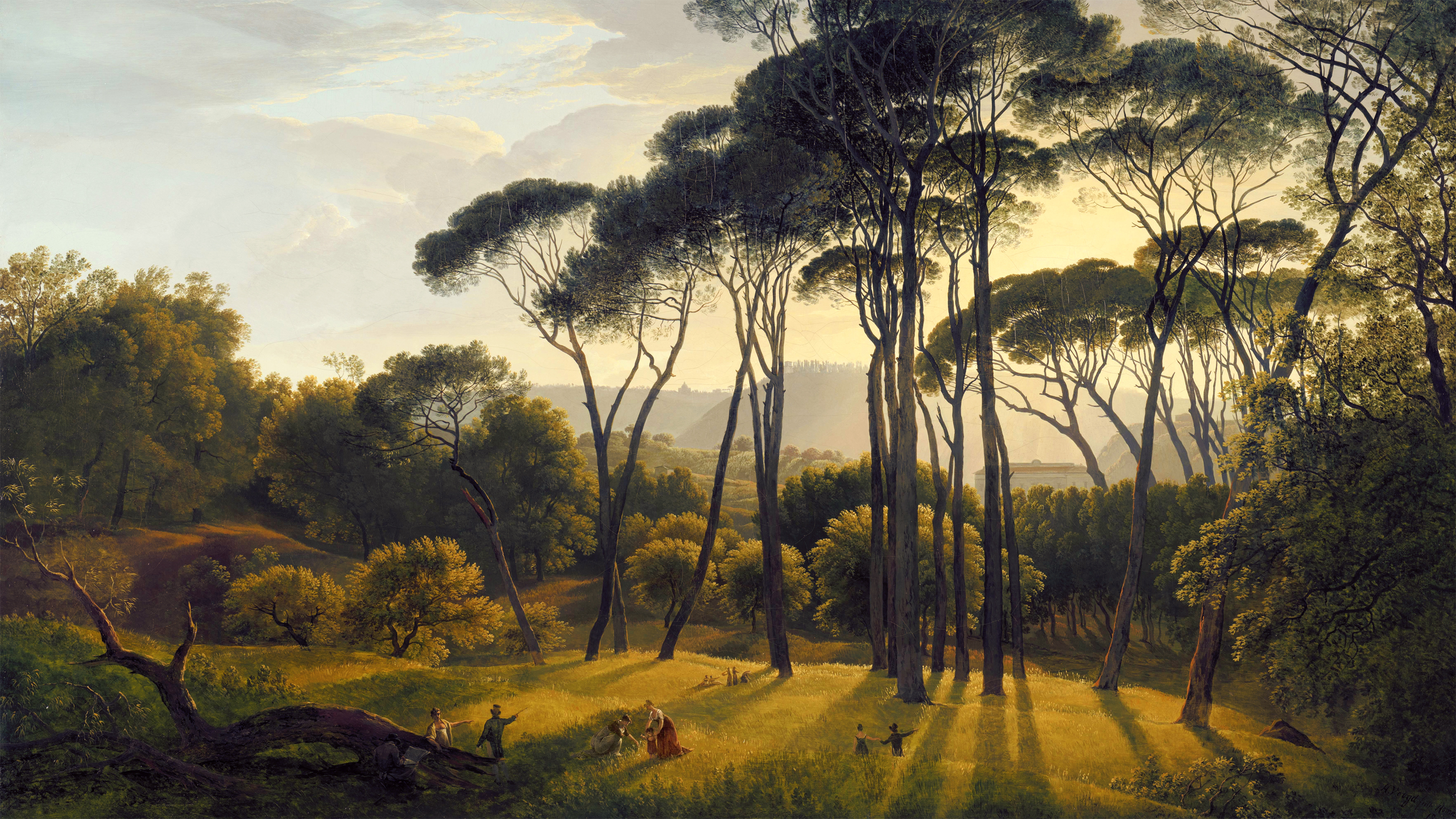 Artwork Plants Painting Trees Grass Vintage Sunlight Nature Forest Classic Art 2560x1440