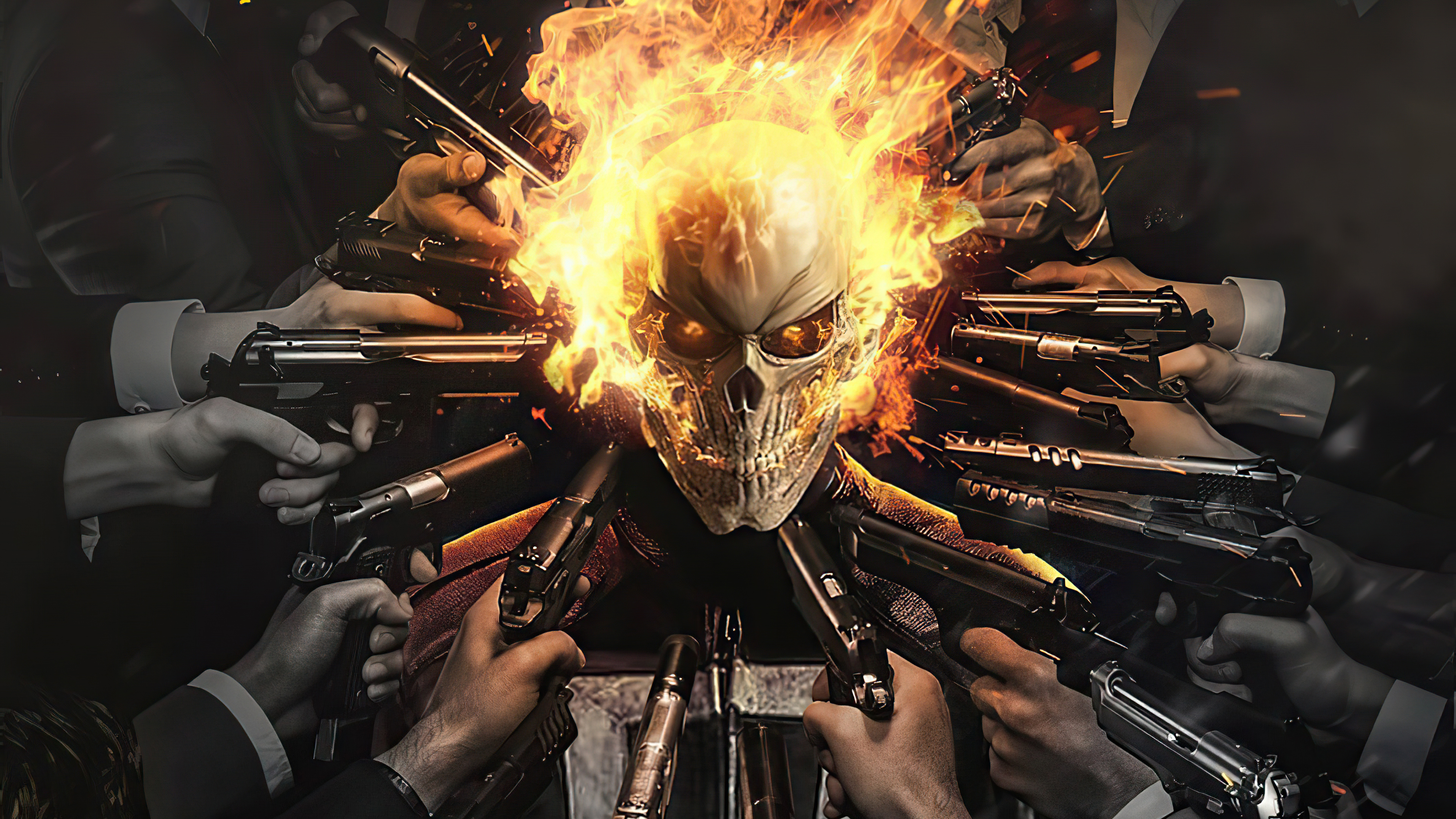 Flame Ghost Rider Gun Marvel Comics Skull 3840x2160