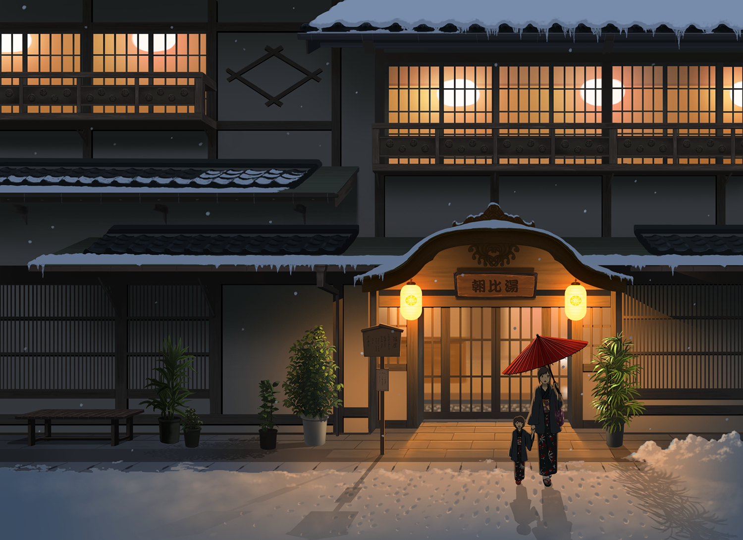Anime Landscape Hotel Winter Snow Nauimusuka 1500x1091
