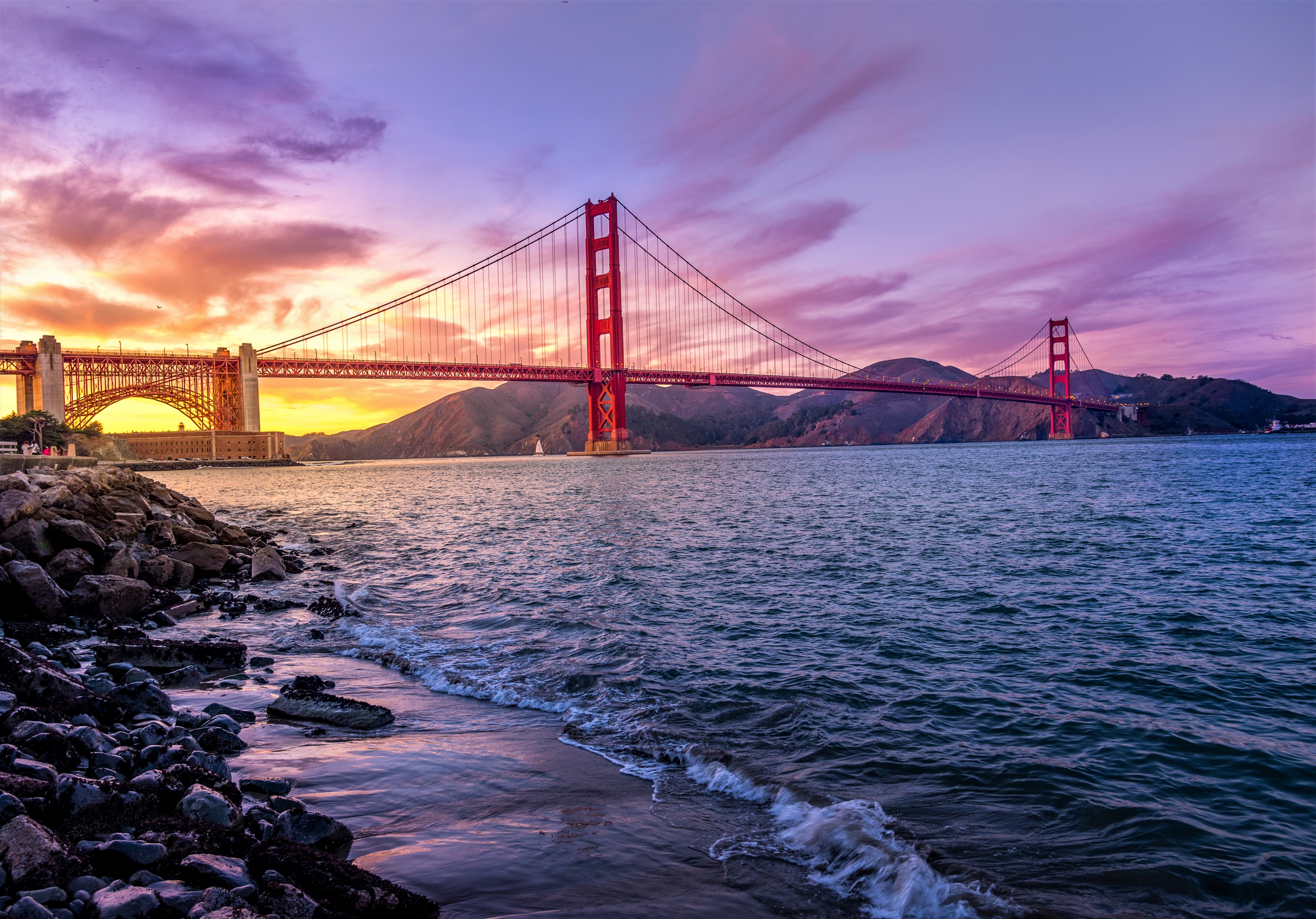 Bridge Golden Gate Ocean Sunset 5332x3725