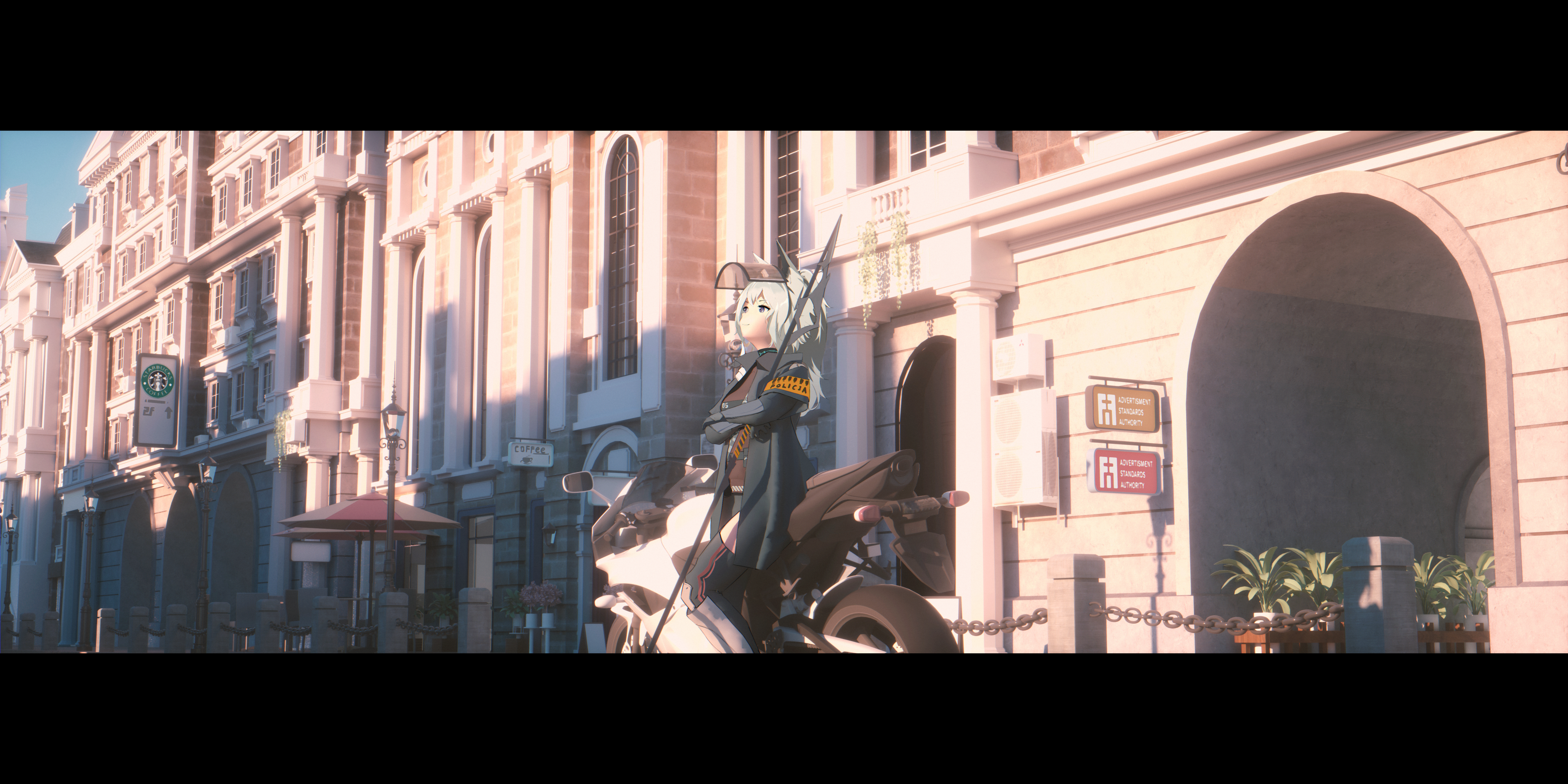 Arknights Grani Arknights Sunlight Animal Ears Anime Girls Motorcycle Bangeningmeng 6000x3000