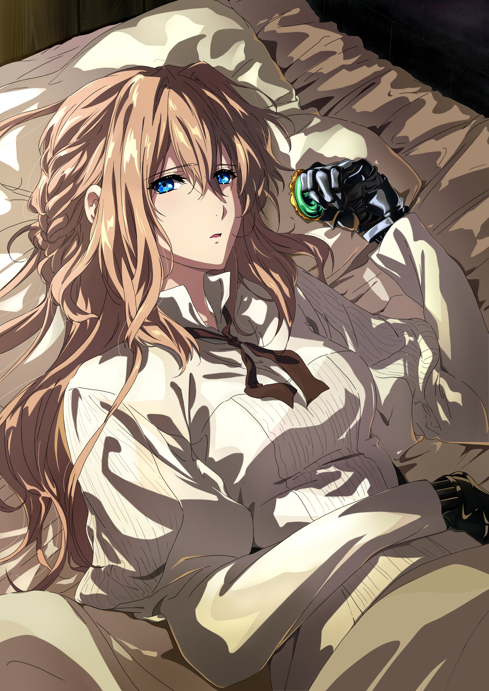 Violet Evergarden Anime Anime Girls Blue Eyes Long Hair Looking At Viewer Blonde In Bed 1698x2400