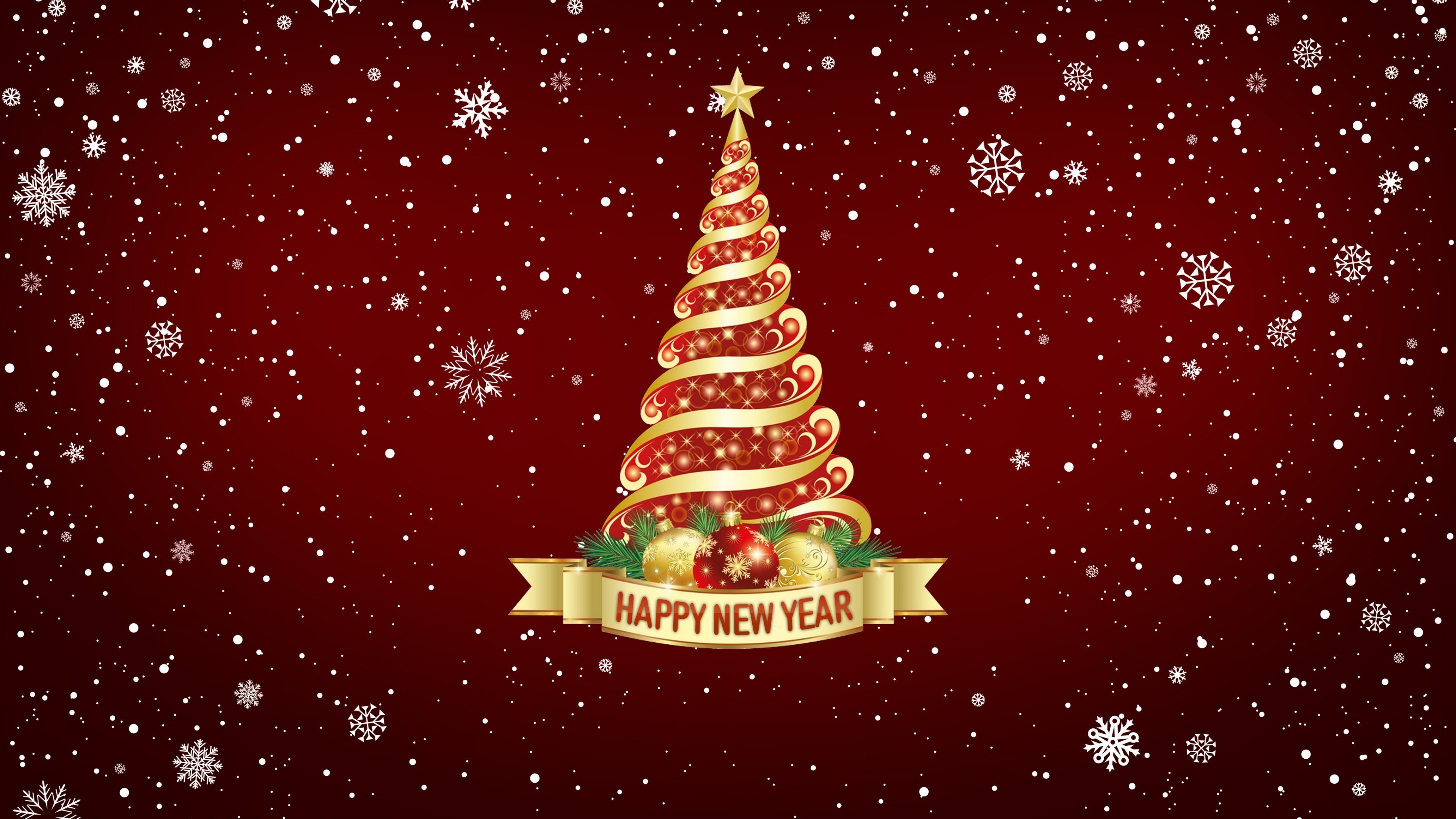 Christmas Tree Happy New Year Snowflake 3840x2160