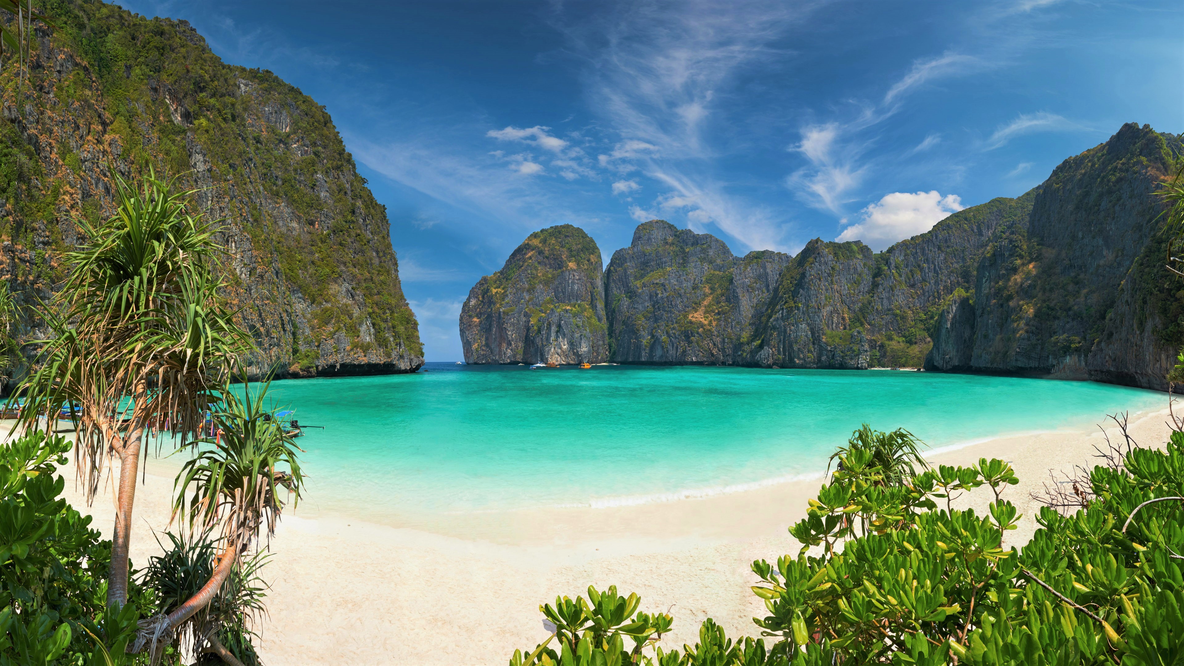 Beach Island Ocean Phi Phi Island Rock Sea Thailand Turquoise 3840x2160