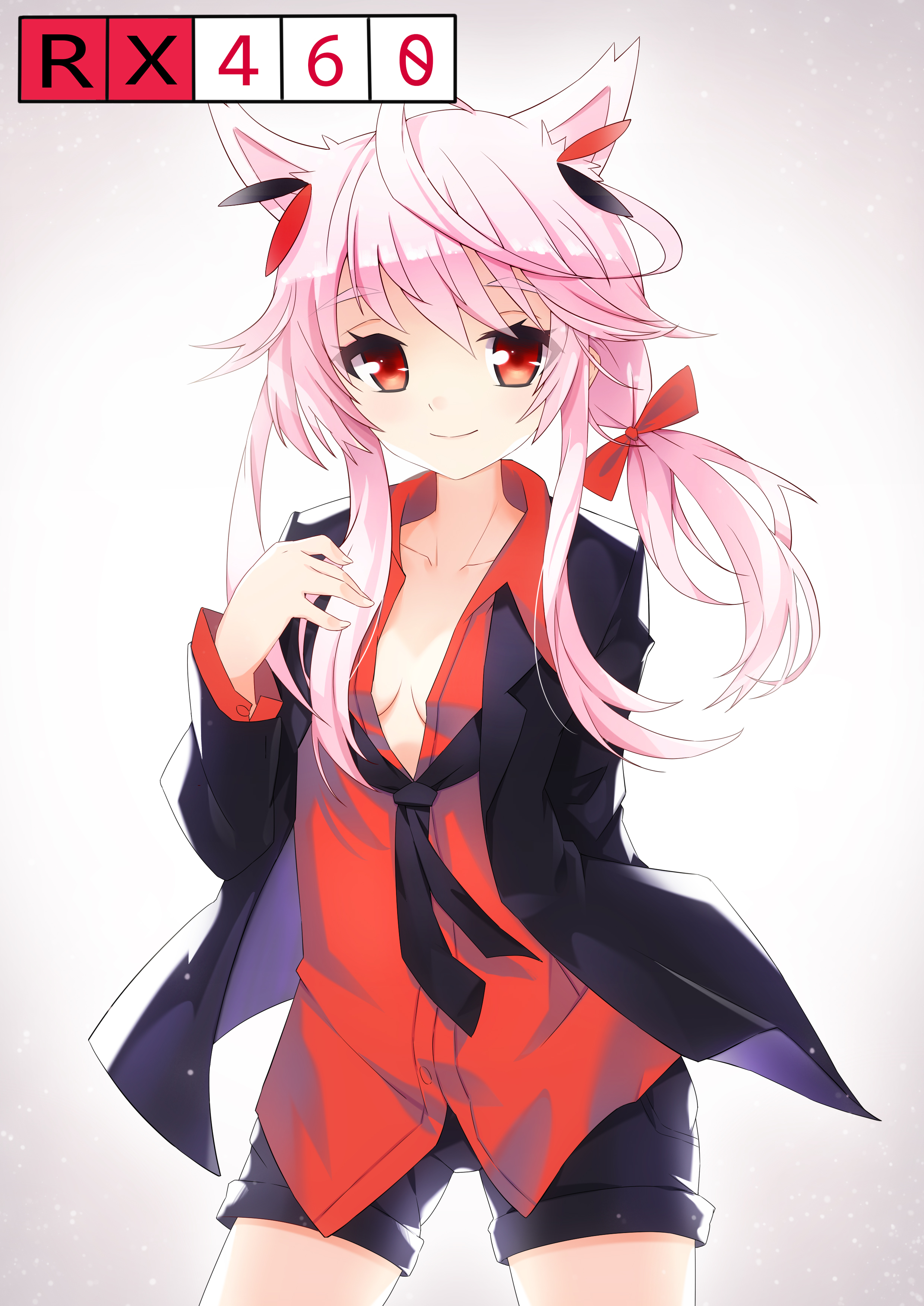 AMD Anime Girls Pink Hair Red Eyes Animal Ears Shorts 2480x3507