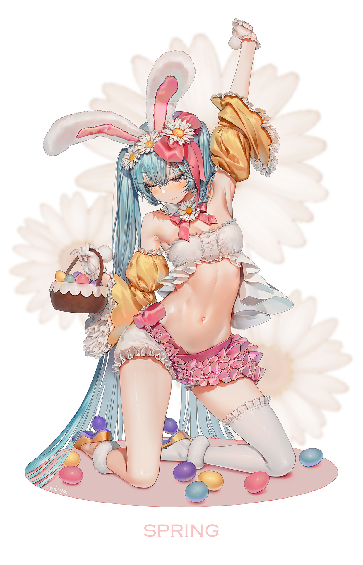 Anime Girls Bunny Ears Frills Long Hair Twintails Blue Hair Easter Easter Eggs Vocaloid Hatsune Miku 1240x1929