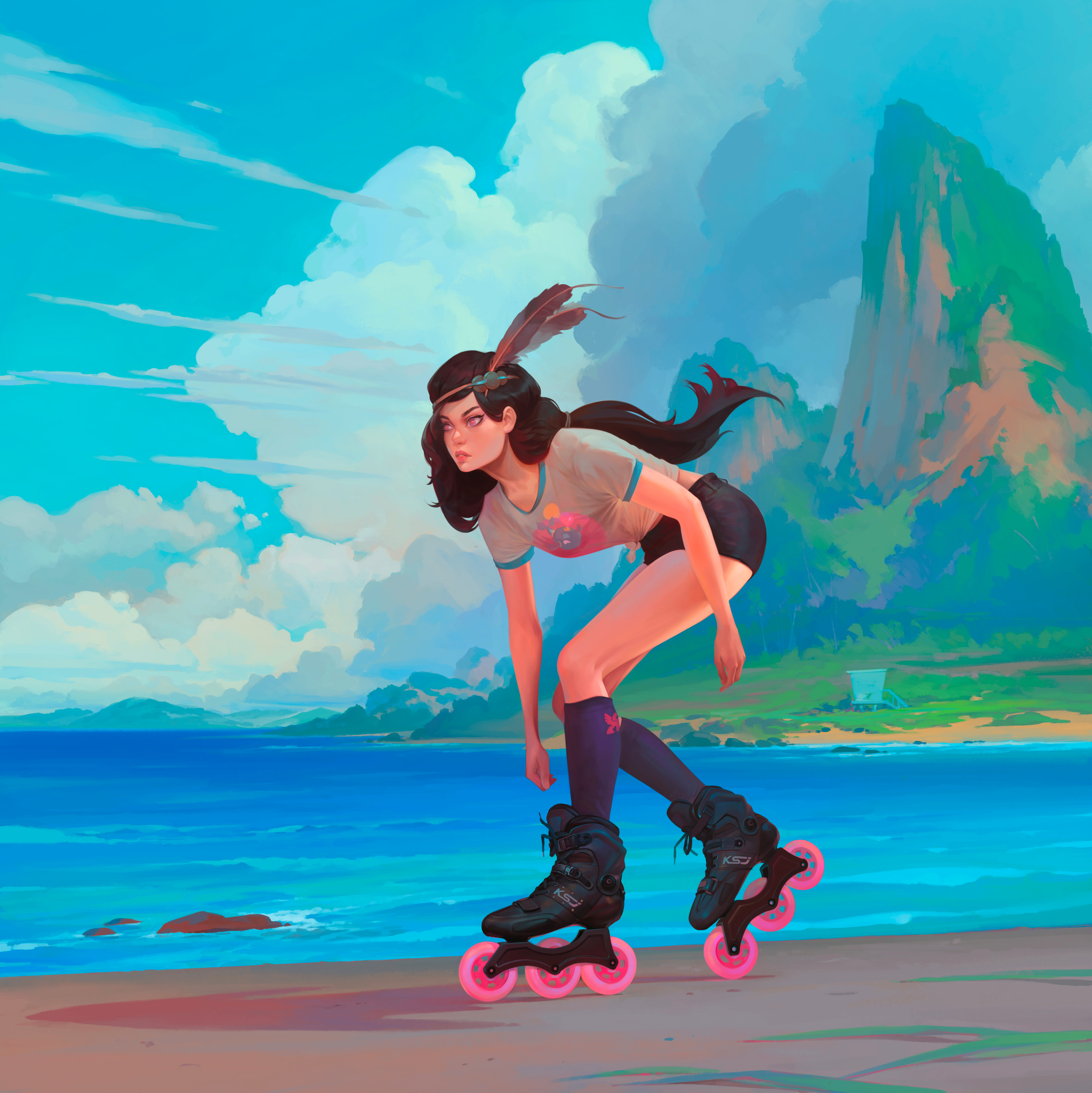 Igor Artyomenko Artwork Skates Skating Landscape Beach ArtStation Digital Painting Digital Art 3840x3842