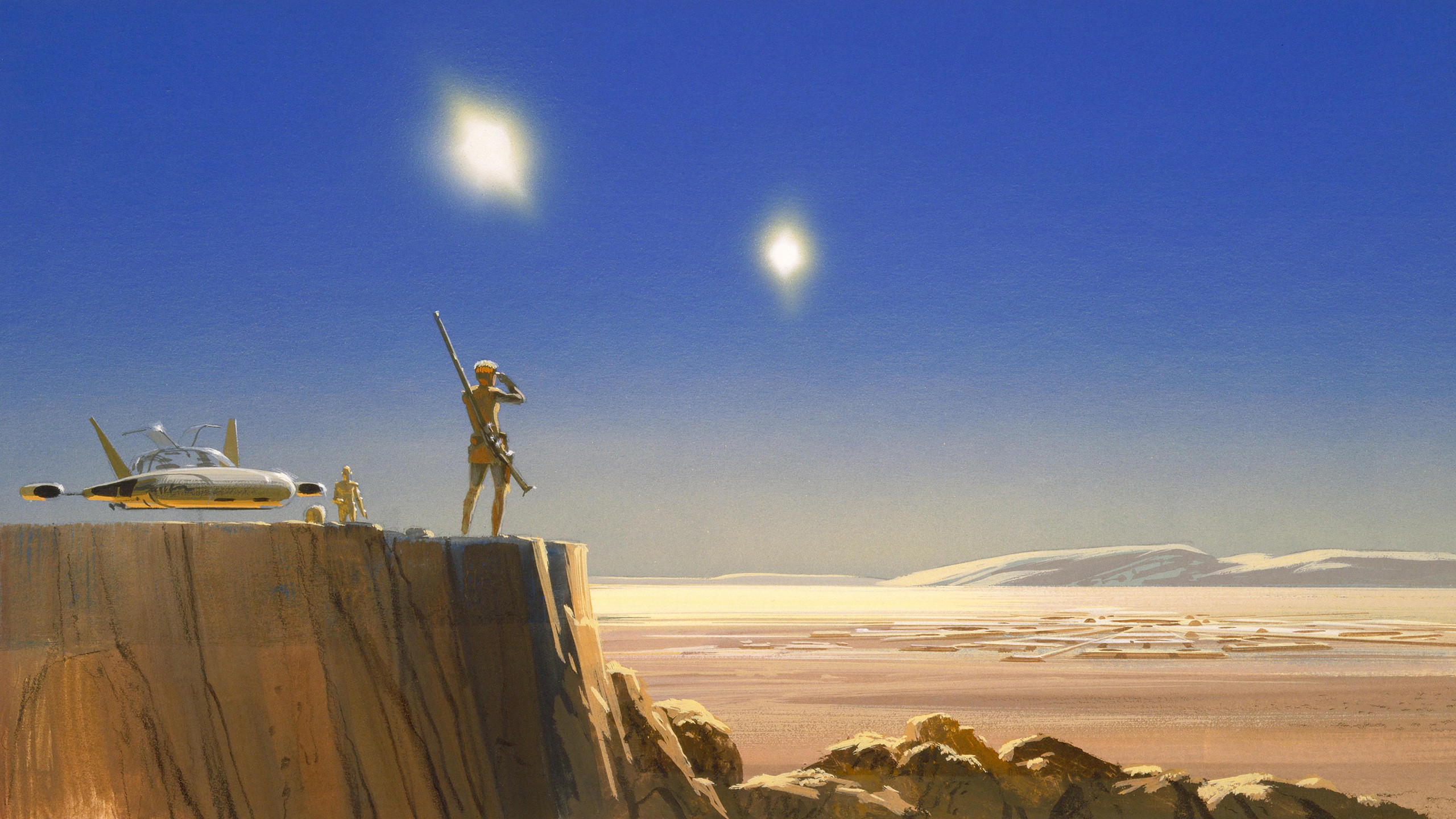 Artwork Painting Fantasy Art Space Sky Science Fiction Planet Landscape Star Wars Luke Skywalker Tat 2560x1440