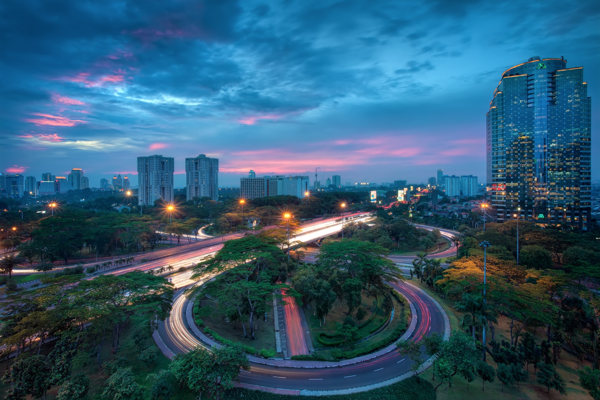Building City Cityscape Highway Indonesia Jakarta Ligths Sky Skyscraper Sunset Time Lapse Tree 2048x1365