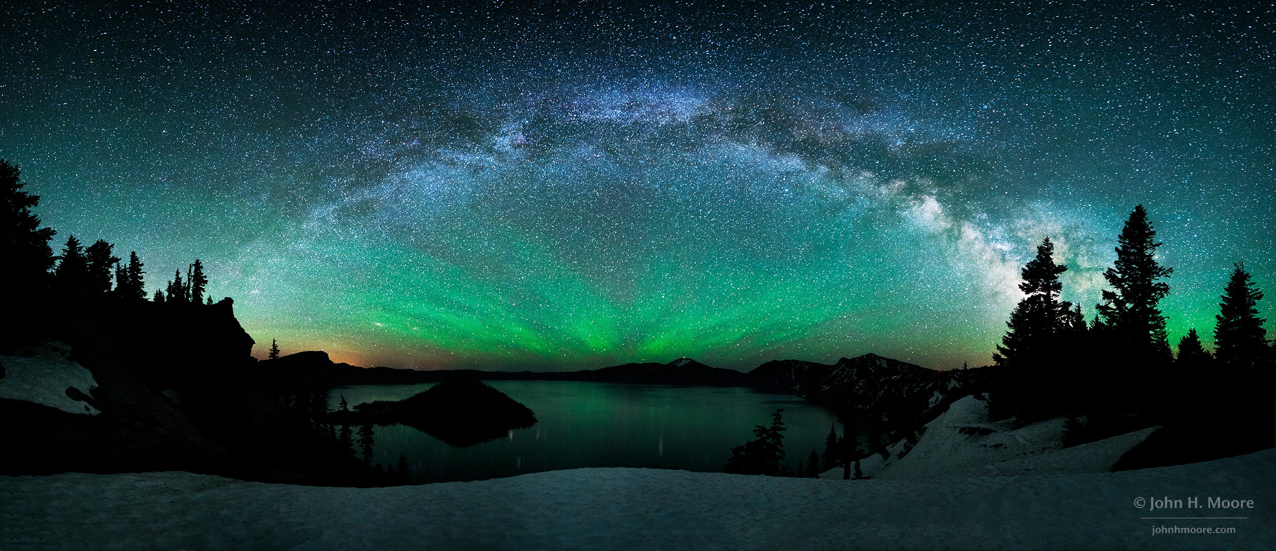 Aurora Borealis Lake Milky Way Mountain Night Sky Snow Starry Sky Stars Winter 2500x1080
