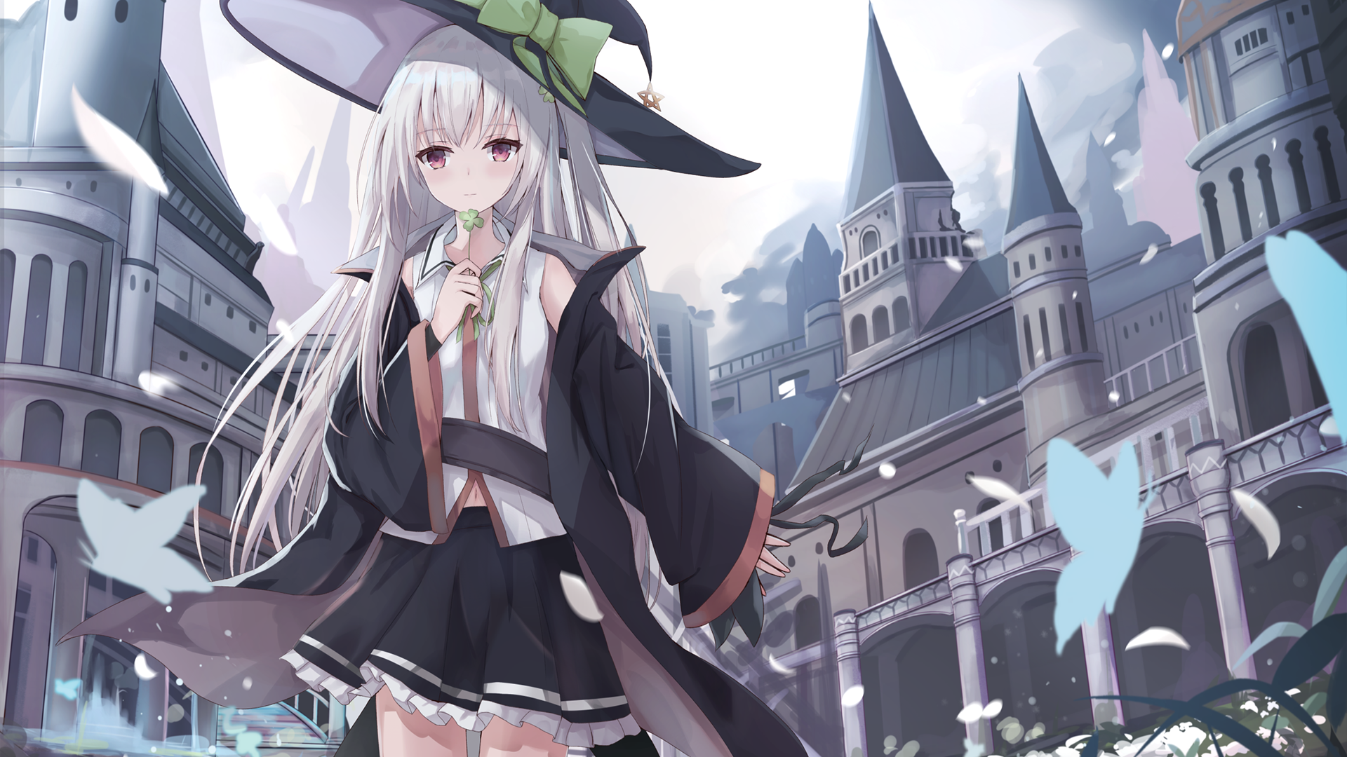 Butterfly Long Hair Red Eyes Uniform White Hair Wizard 1920x1080