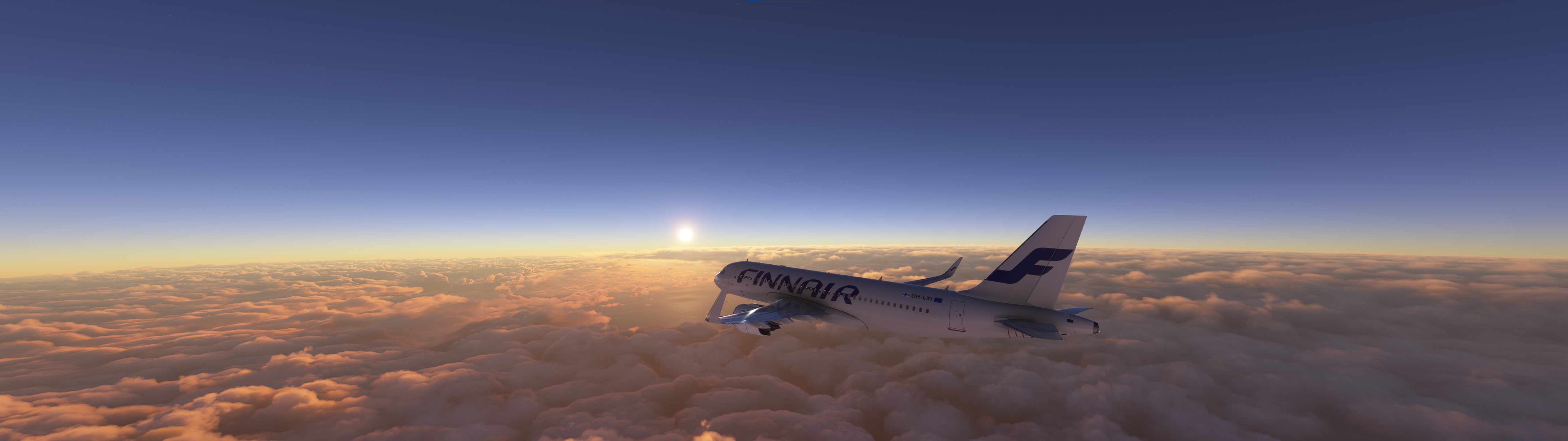 Flight Simulator Flying Sky Clouds Airbus A320 Finnair 5120x1440