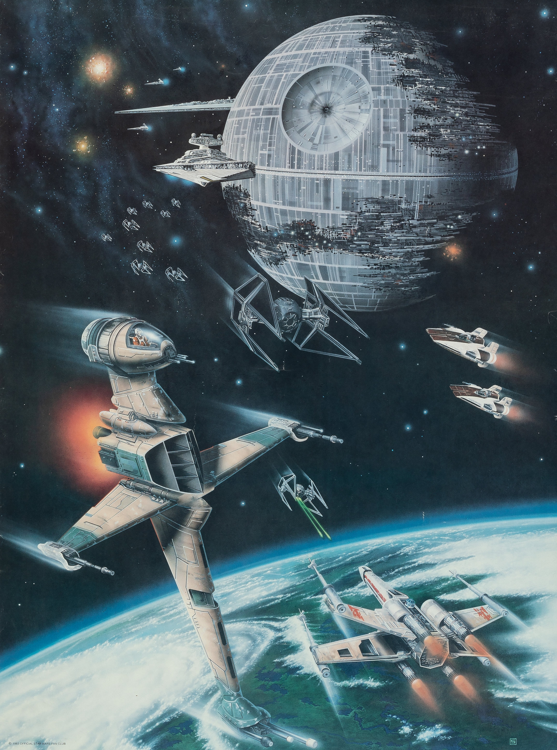 Star Wars B Wing A Wing X Wing TiE Interceptor Death Star Star Destroyer Battle Portrait Display Art 1903x2560