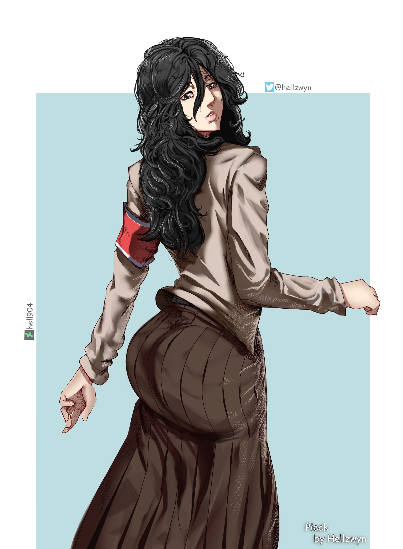 Shingeki No Kyojin From Behind Long Skirt Messy Hair Curly Hair Female Soldier Parted Lips Looking B 1712x2328