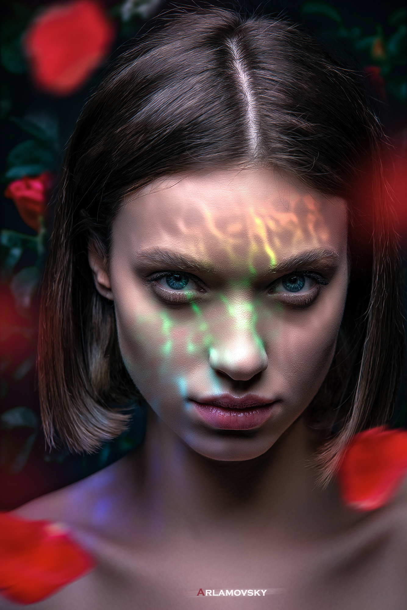 Arlamovsky Photoshop Photography Portrait Face Light Effects Blue Eyes Women Women Outdoors Brunette 1335x2000
