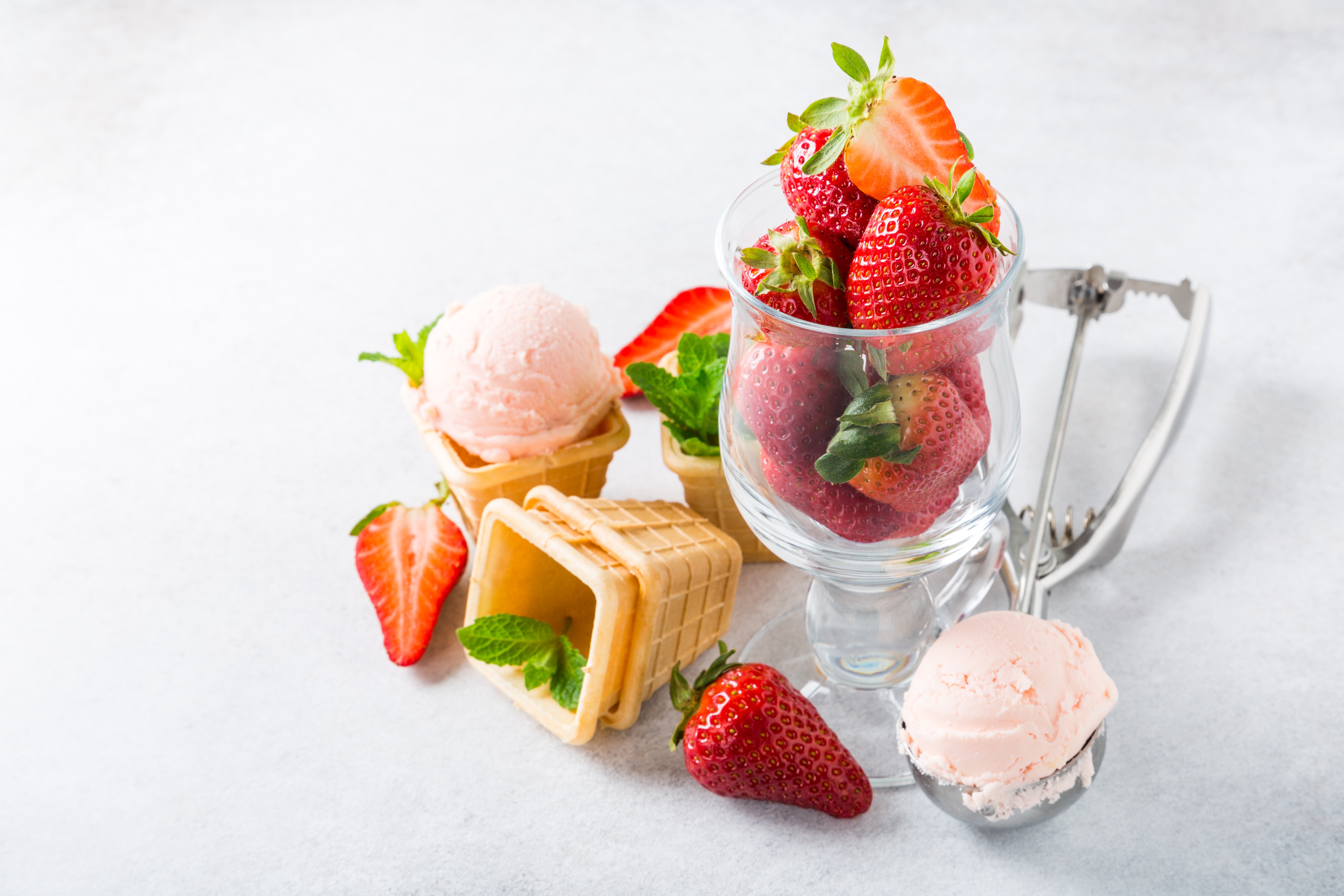 Berry Fruit Ice Cream Still Life Strawberry Waffle Cone 5760x3840