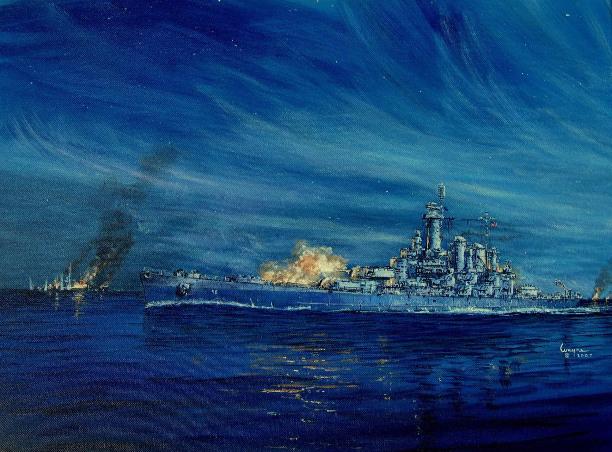 Battle Of Savo Island USS Washington Warship Vehicle Ship Military Artwork 2000x1478