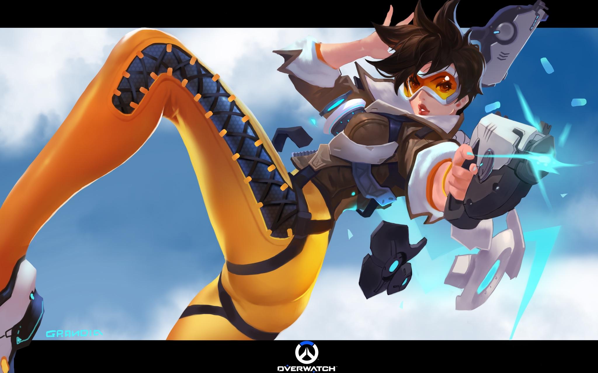 Overwatch Tracer Overwatch Weapon Game Characters Video Game Art PC Gaming Video Game Girls Legs Wom 2048x1280