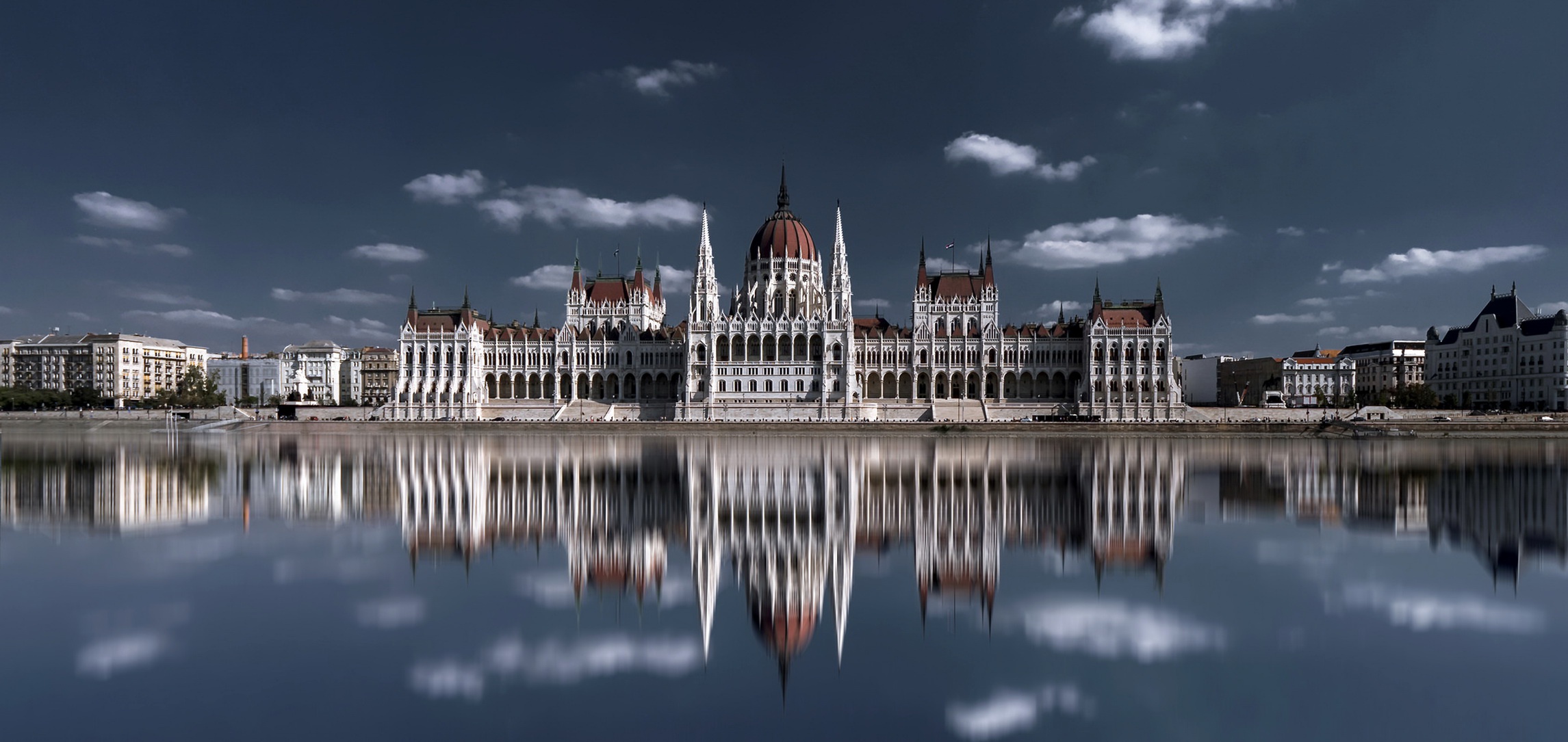 Architecture Building Hungarian Parliament Building Hungary Palace Reflection 2291x1085