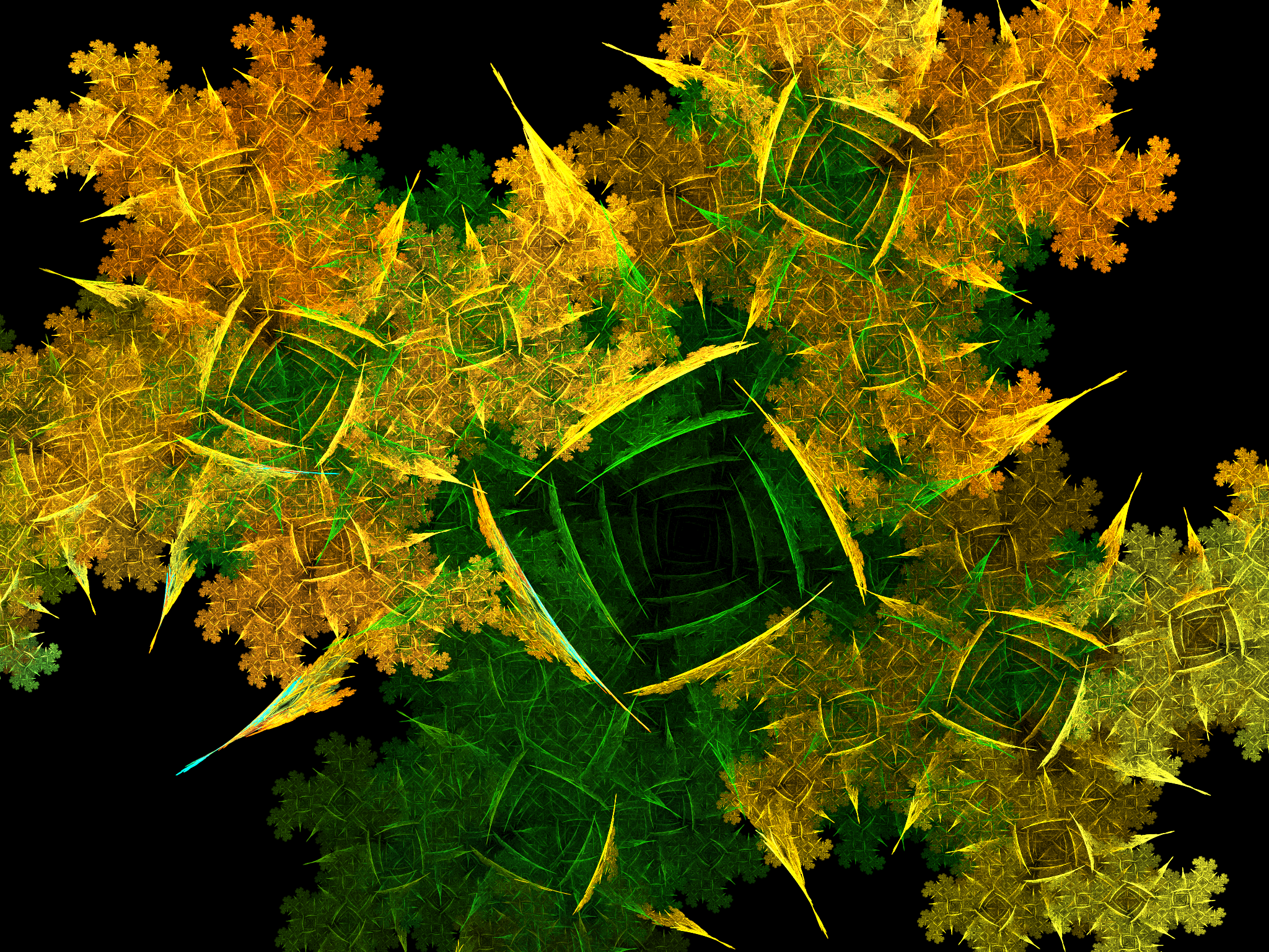 Abstract Apophysis Software Fractal Geometry Green Square Orange Color 2048x1536