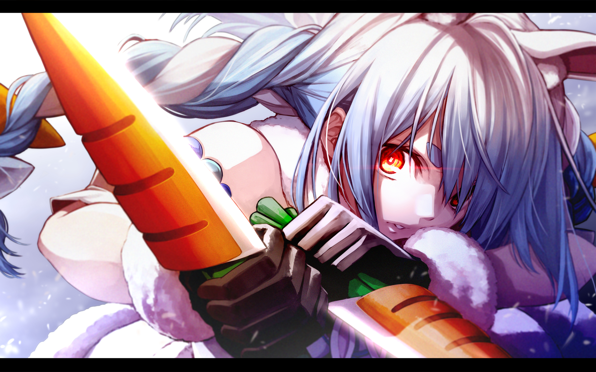 Anime Anime Girls Hololive Bunny Ears Red Eyes Blue Hair Long Hair Knives Looking At Viewer Black Gl 2000x1250