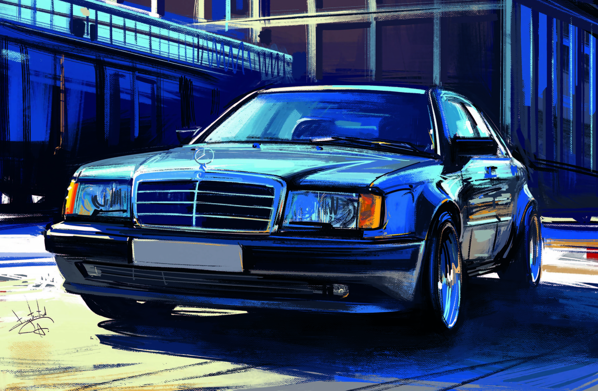 Aleksandr Sidelnikov Mercedes W124 Car Sports Car Vehicle Artwork Mercedes Benz ArtStation 1920x1258