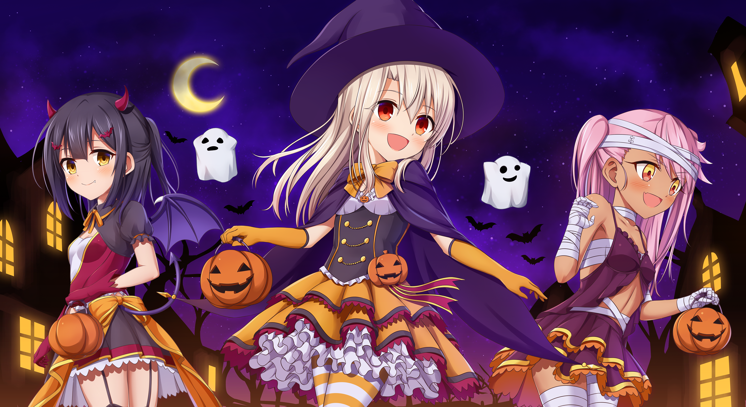 Anime Girls Halloween Jack O Lantern Witch Hat Fate Kaleid Liner Prisma Illya Chloe Von Einzbern Ill 2939x1605