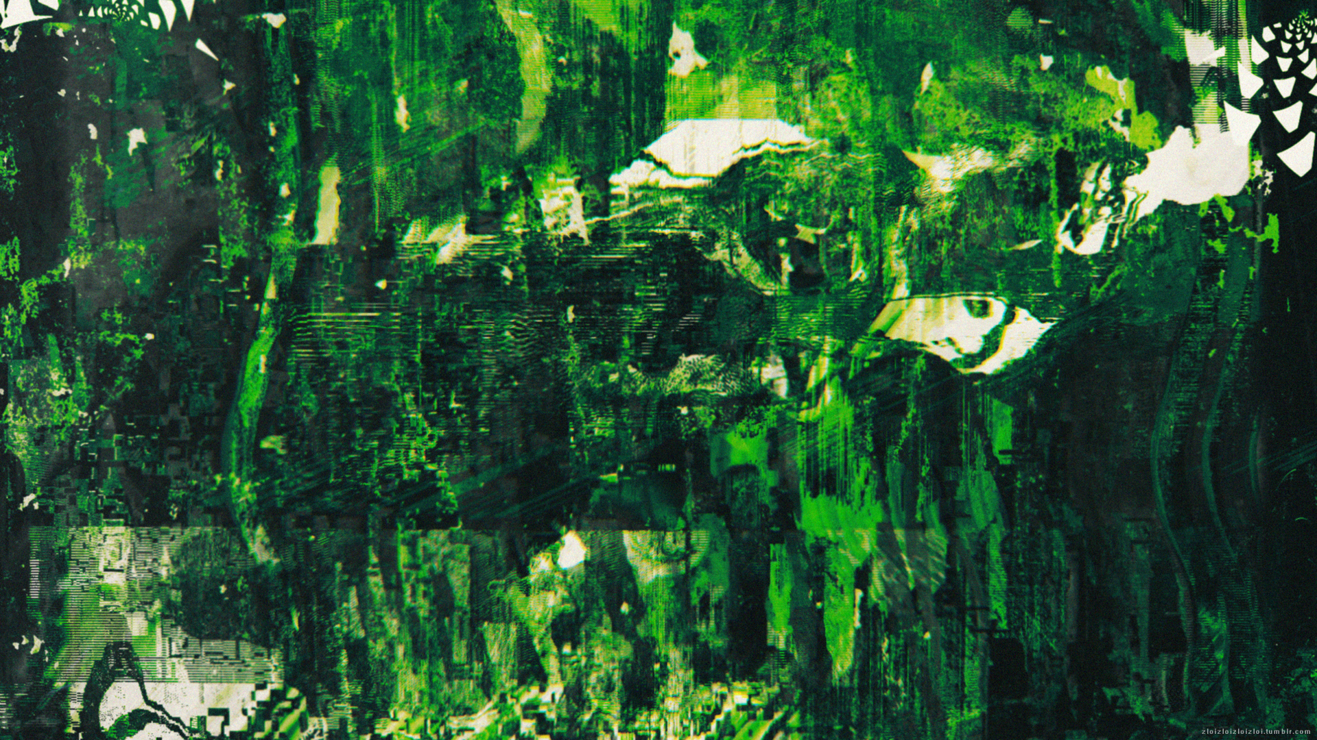 Glitch Art Abstract Digital Art Artwork Green 1920x1080