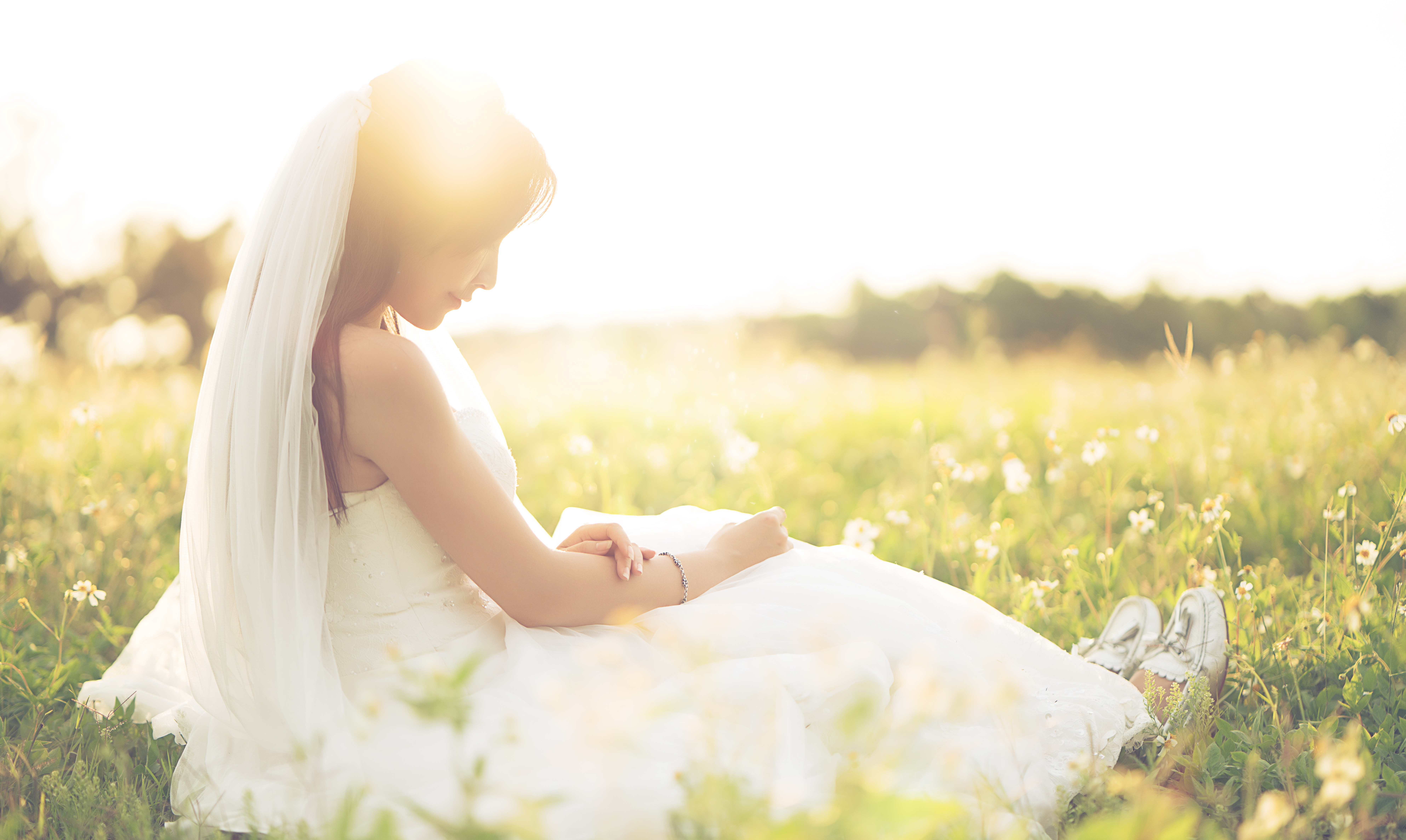 Asian Bride Depth Of Field Girl Sunny Wedding Dress White Dress Woman 7945x4748