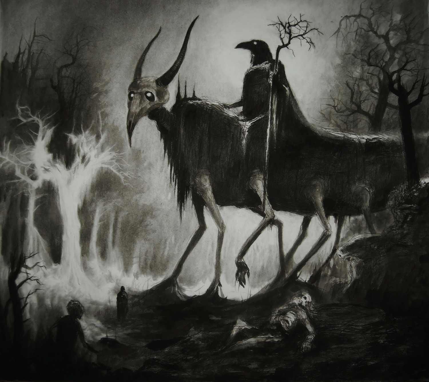 Vergvoktre Drawing Painting Creepy Horror Creature Hell Dark Monochrome 1500x1335