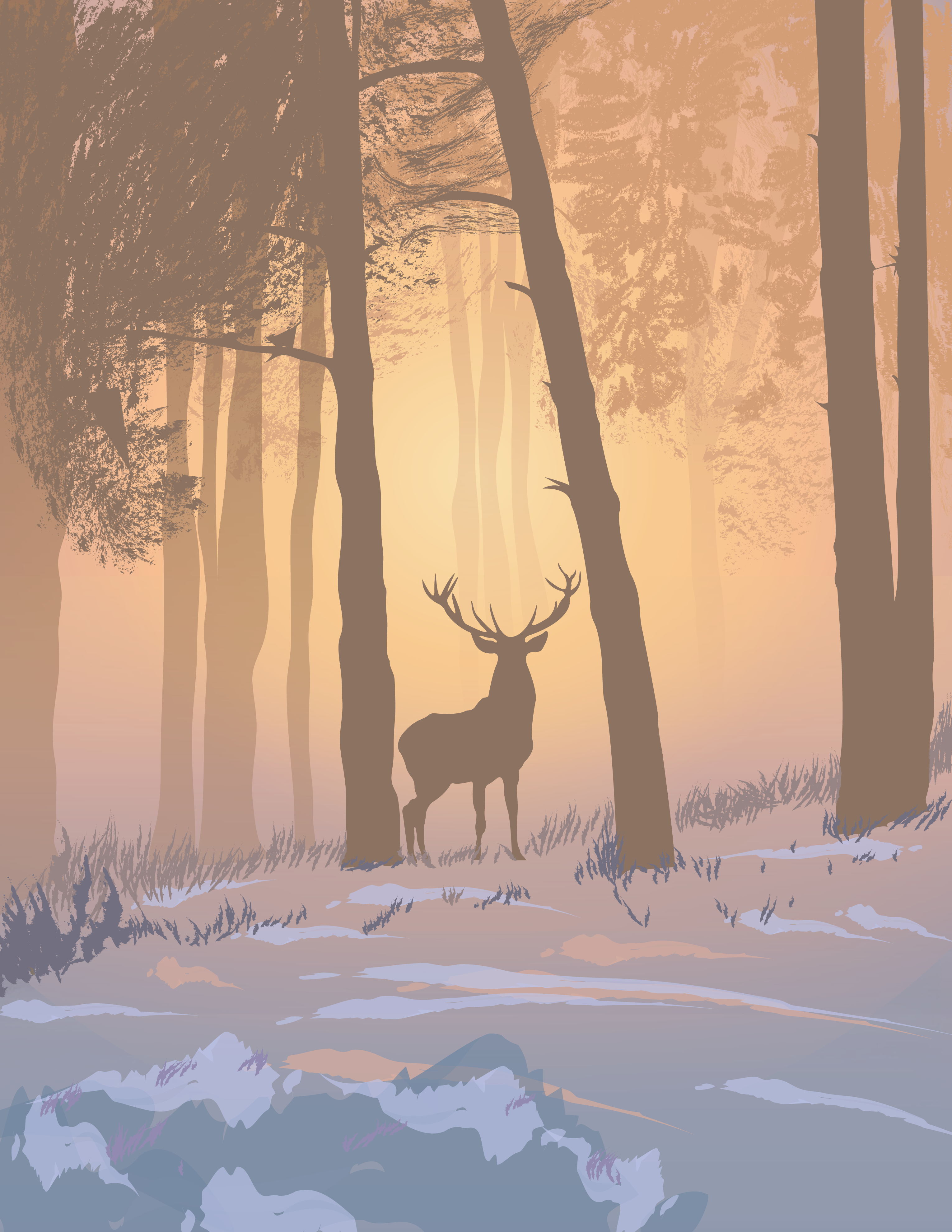Stags Animal Ears Artist Deer Forest Nature Morning Mist Foggy Morninig Sunrise 3060x3960
