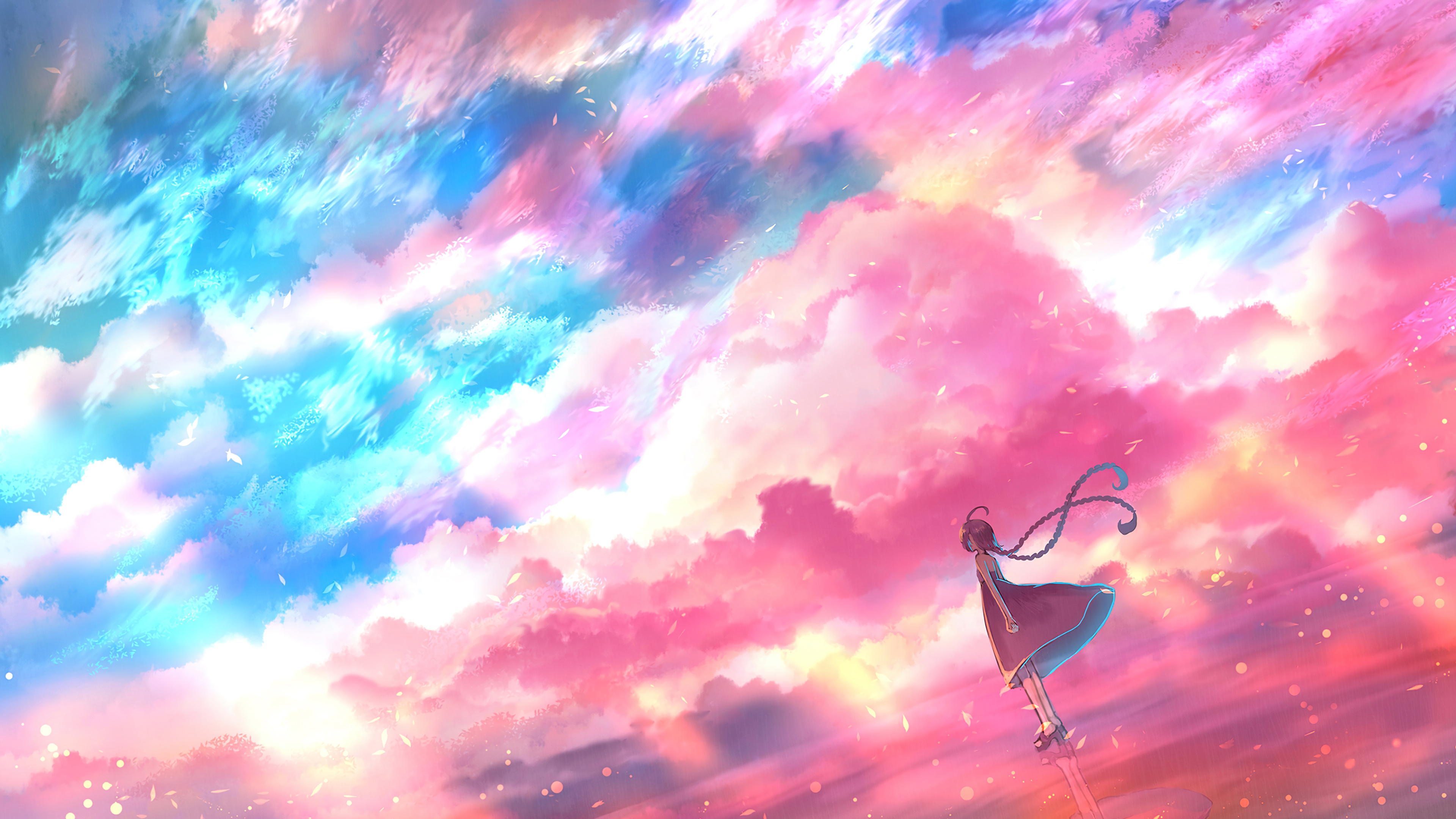 Sky Anime Girls Clouds Twintails Braids Dress Sakimori Colorful 3840x2160