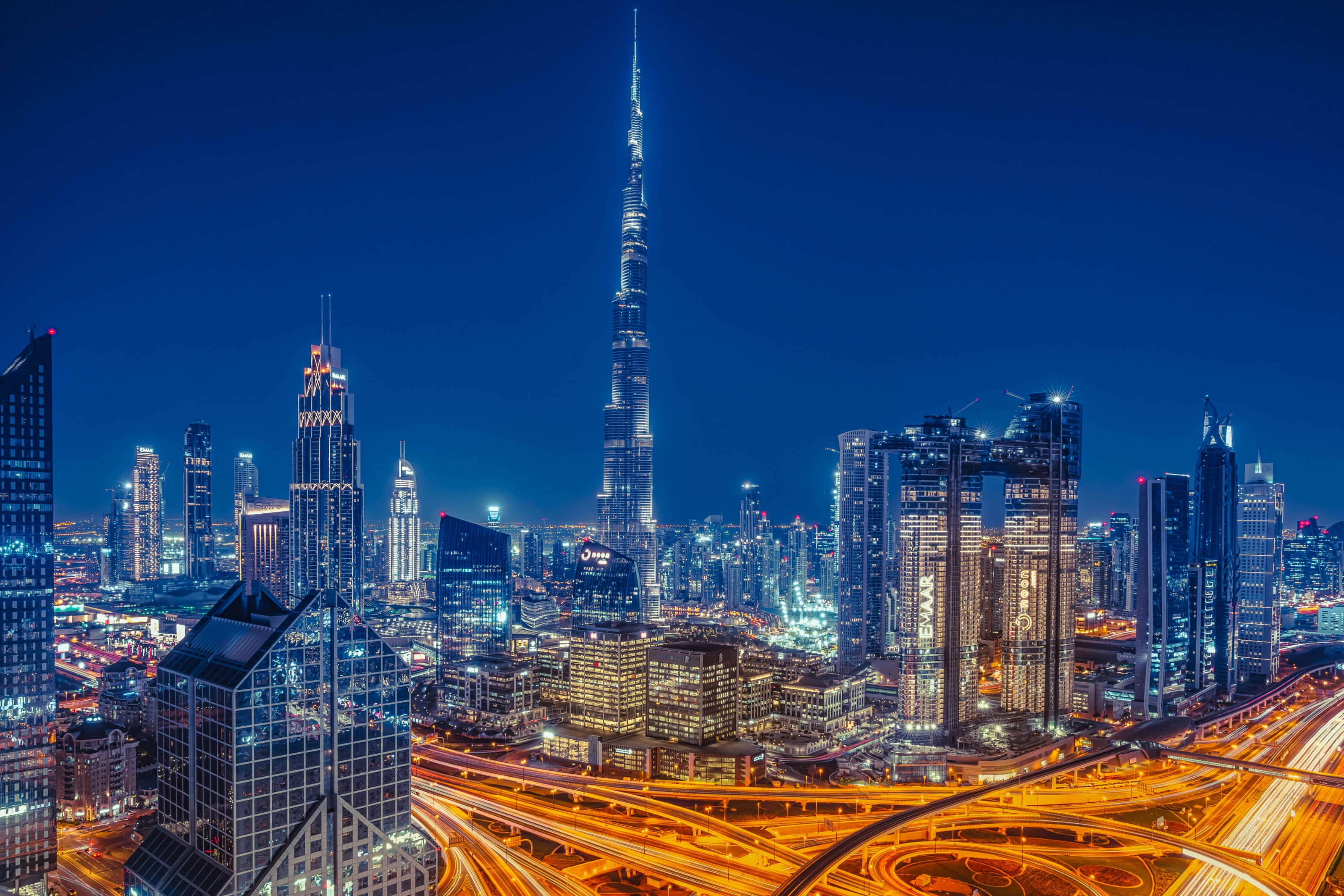 Burj Khalifa Cityscape Dubai Night Skyscraper 3200x2133