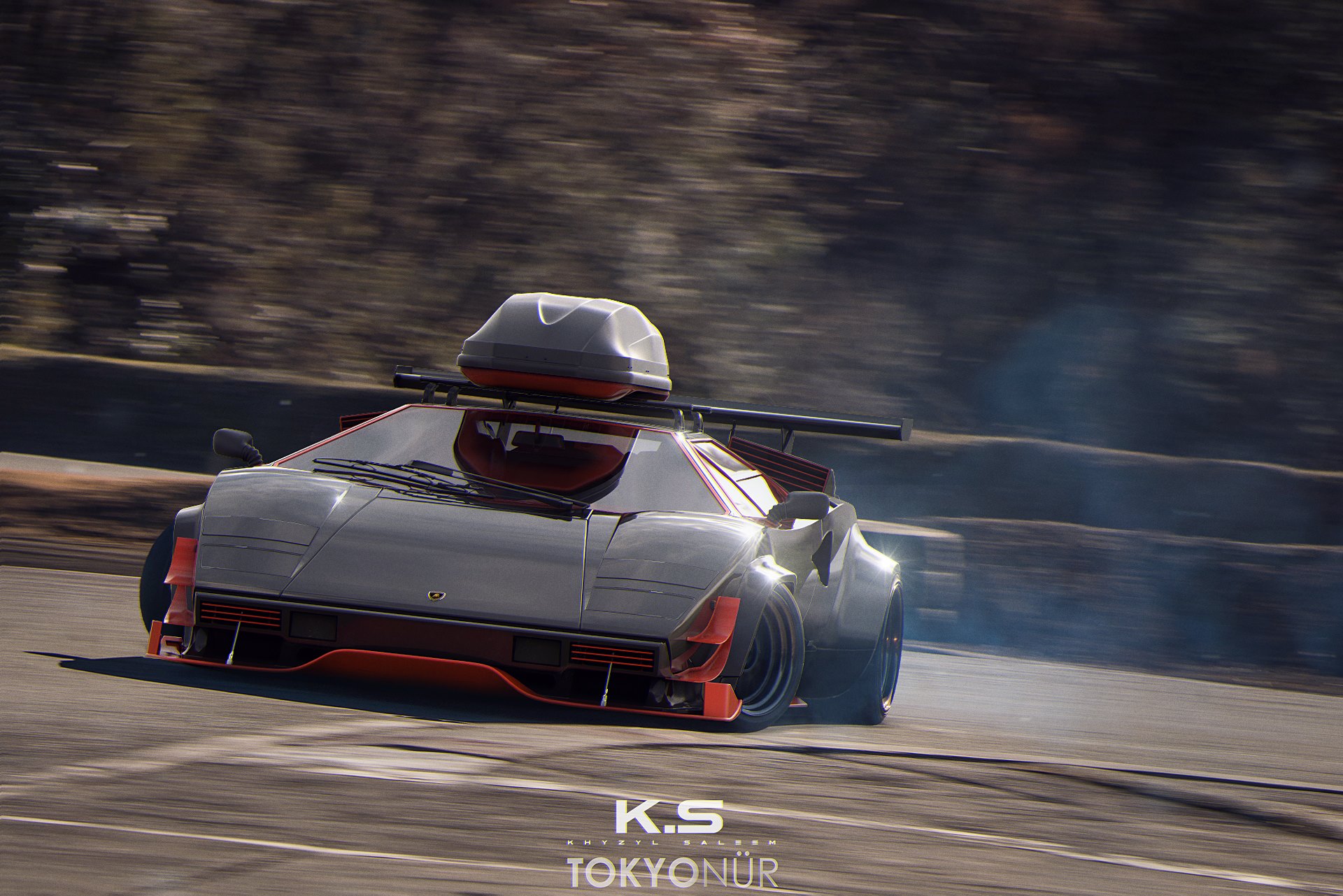 Khyzyl Saleem Digital Art Render Lamborghini Lamborghini Countach Drifting 1920x1281