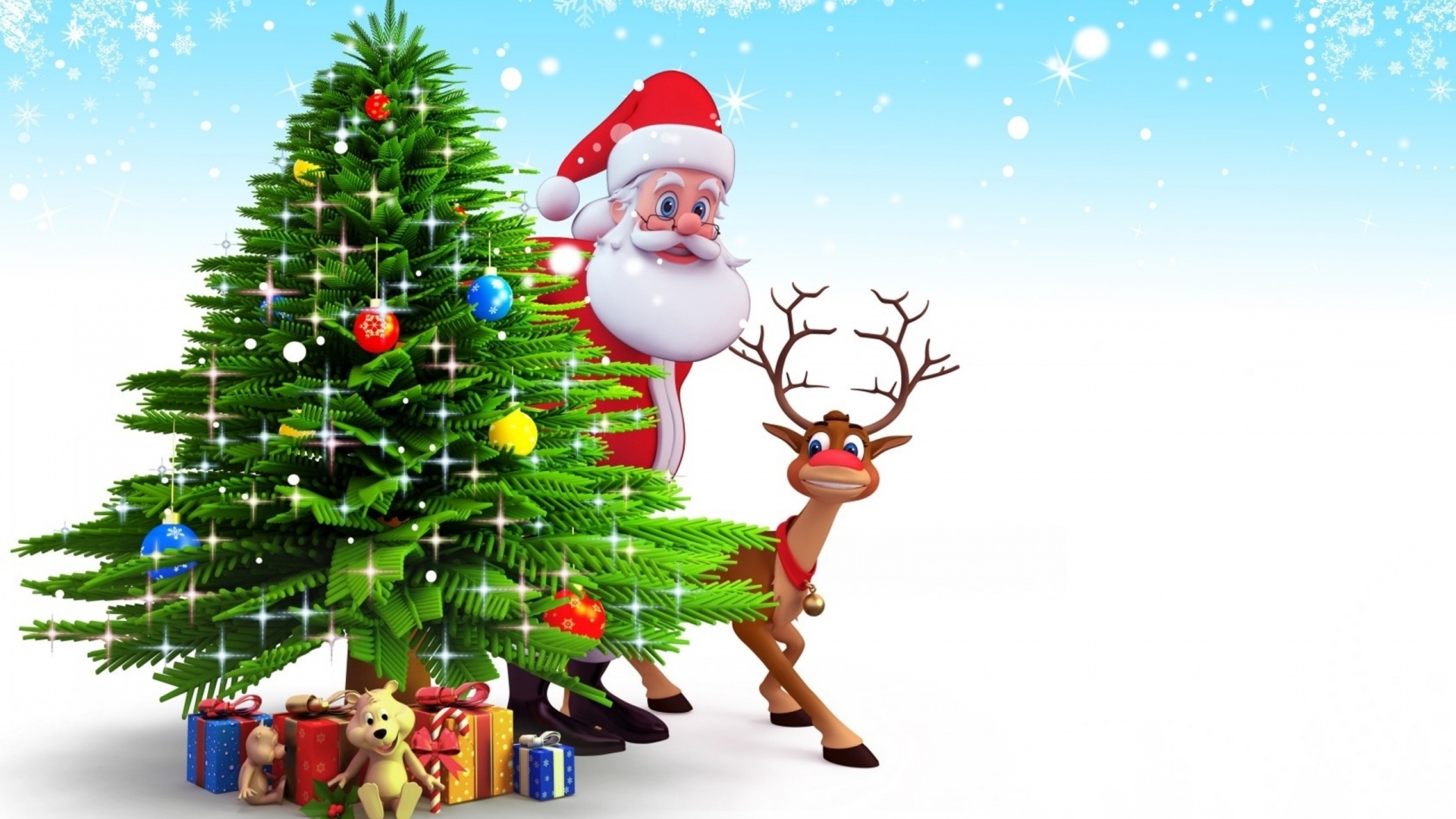 Christmas Christmas Tree Gift Reindeer Santa Claus 1920x1080