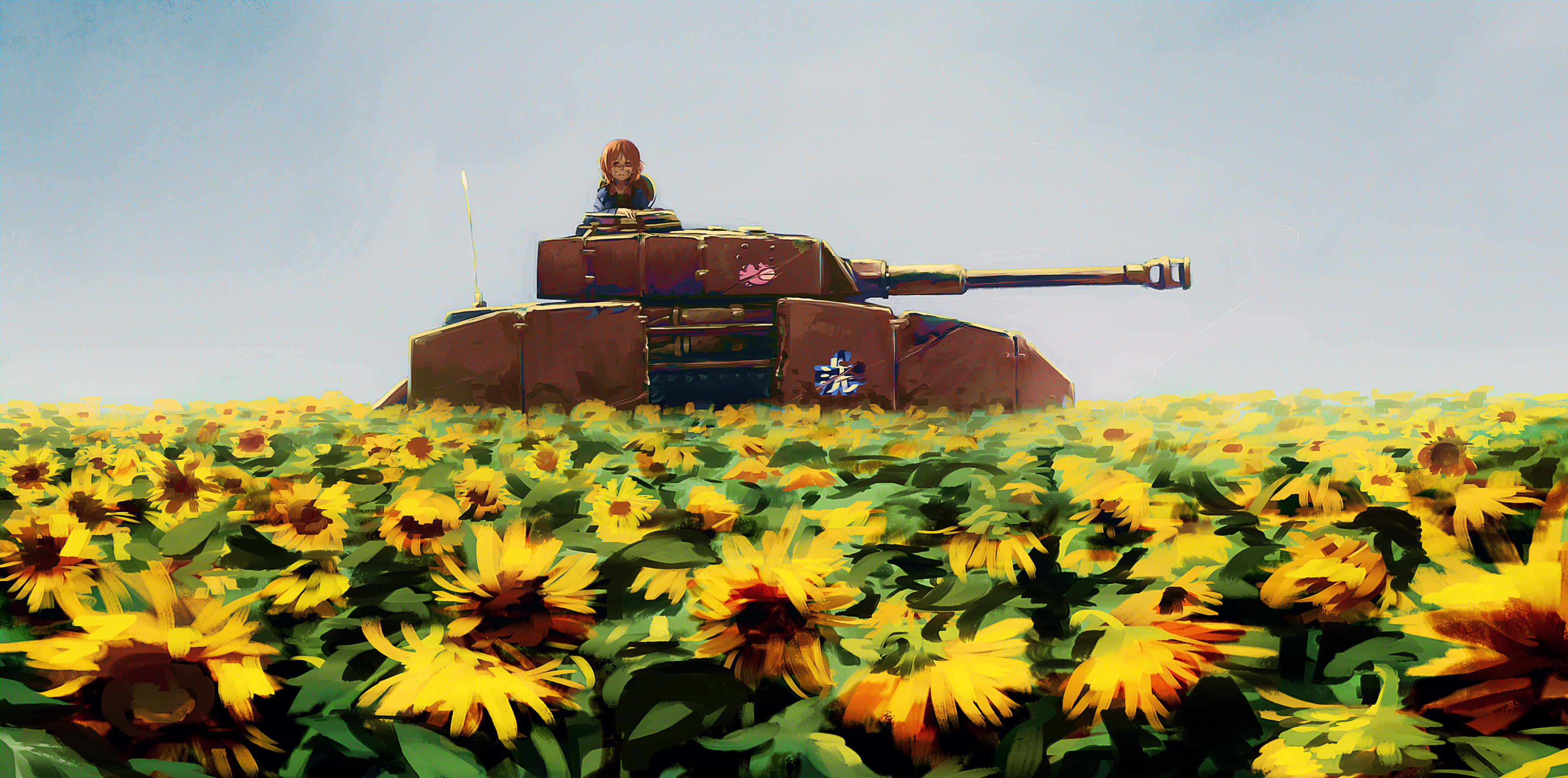 Girls Und Panzer Miho Nishizumi Sunflower Tank 3508x1740